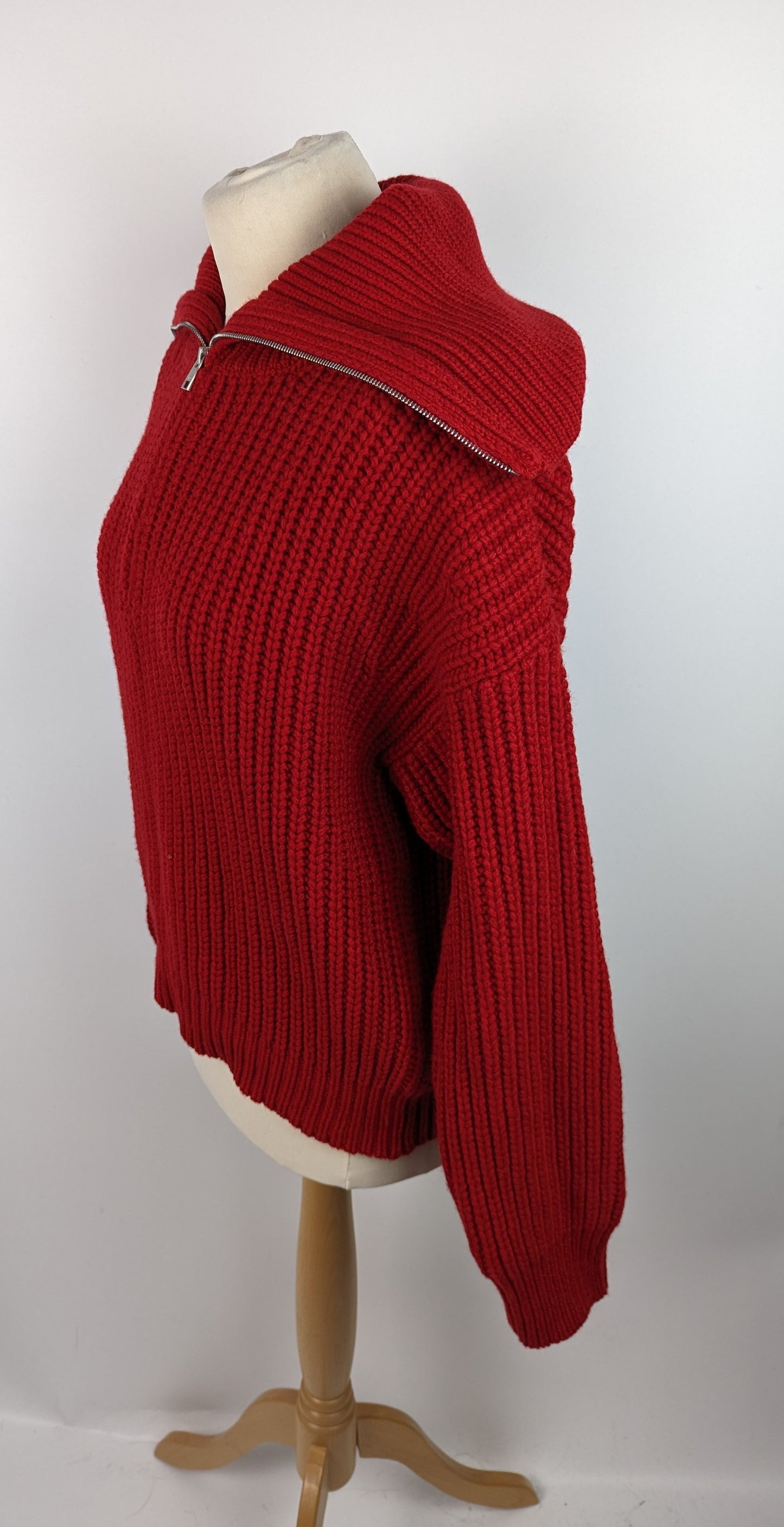 FRAME Half Zip Rib Knit Jumper - Scarlet Red