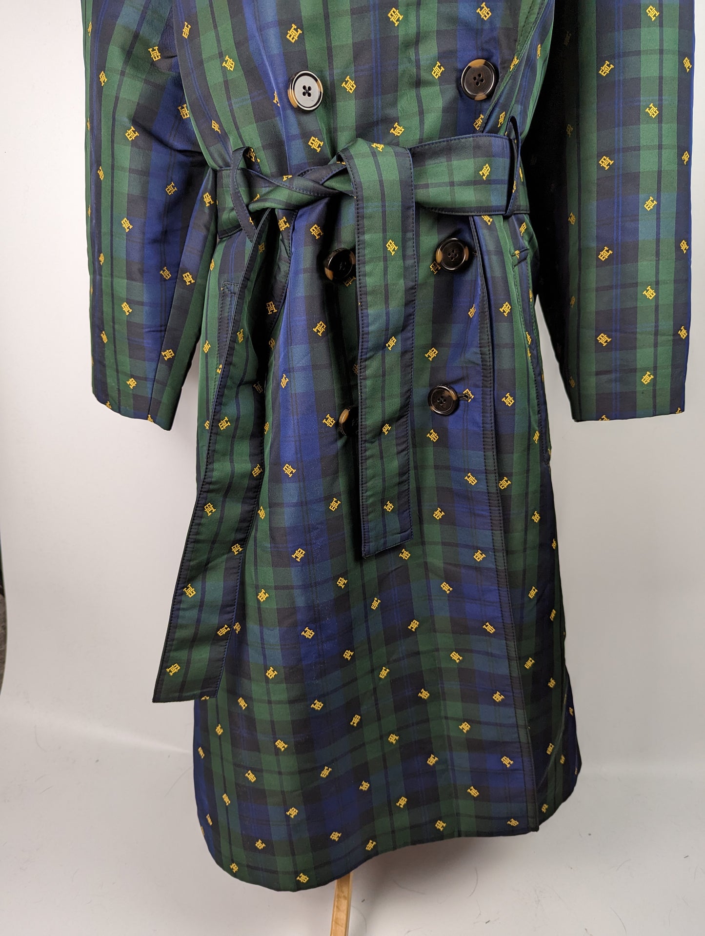 TOMMY HILFIGER Women's Thl Preppy Monogram Tartan Coat- Blue / Green