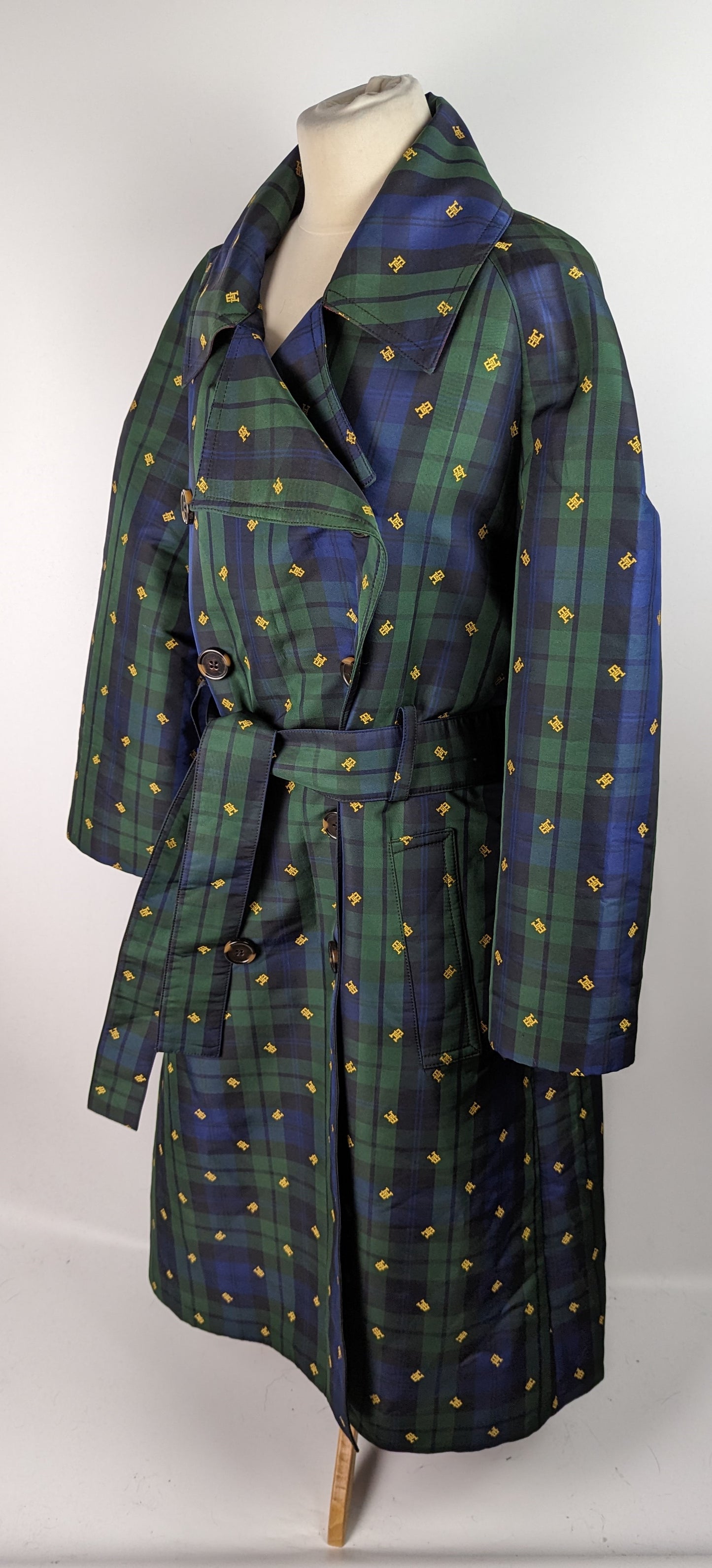 TOMMY HILFIGER Women's Thl Preppy Monogram Tartan Coat- Blue / Green