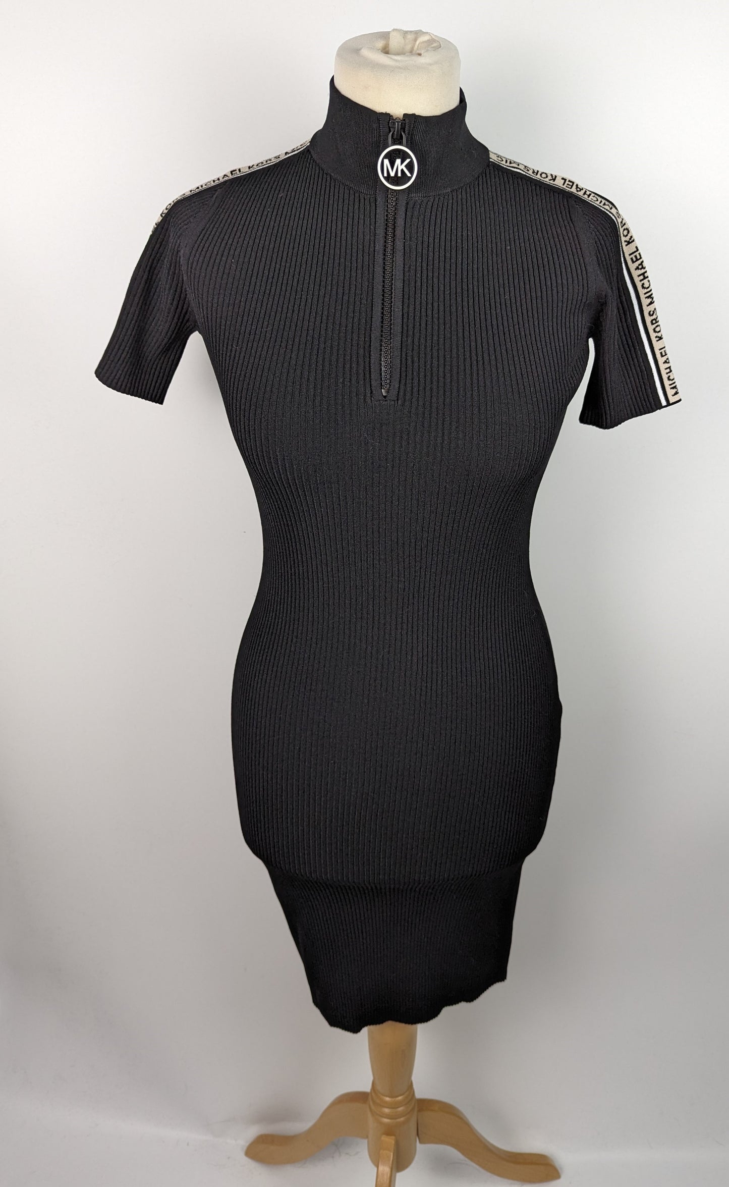 MICHAEL KORS Womens Ribbed Logo Tape Sweater Dress - Black