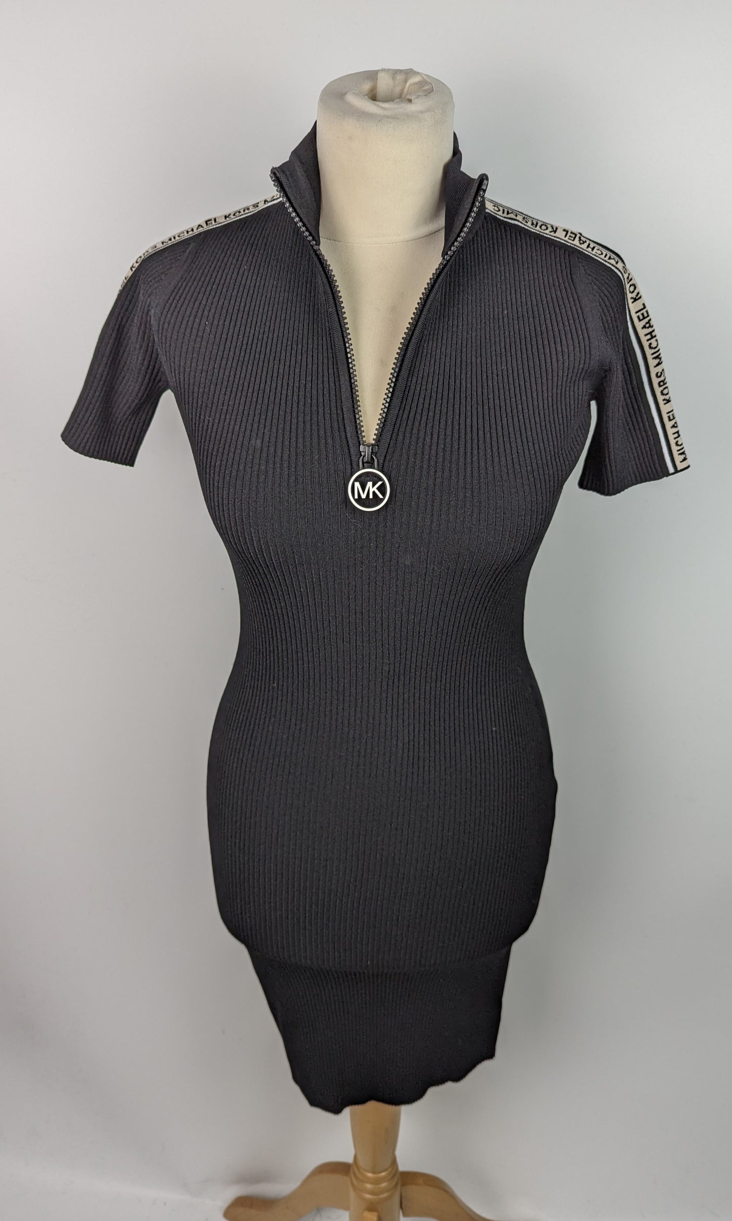 MICHAEL KORS Womens Ribbed Logo Tape Sweater Dress - Black