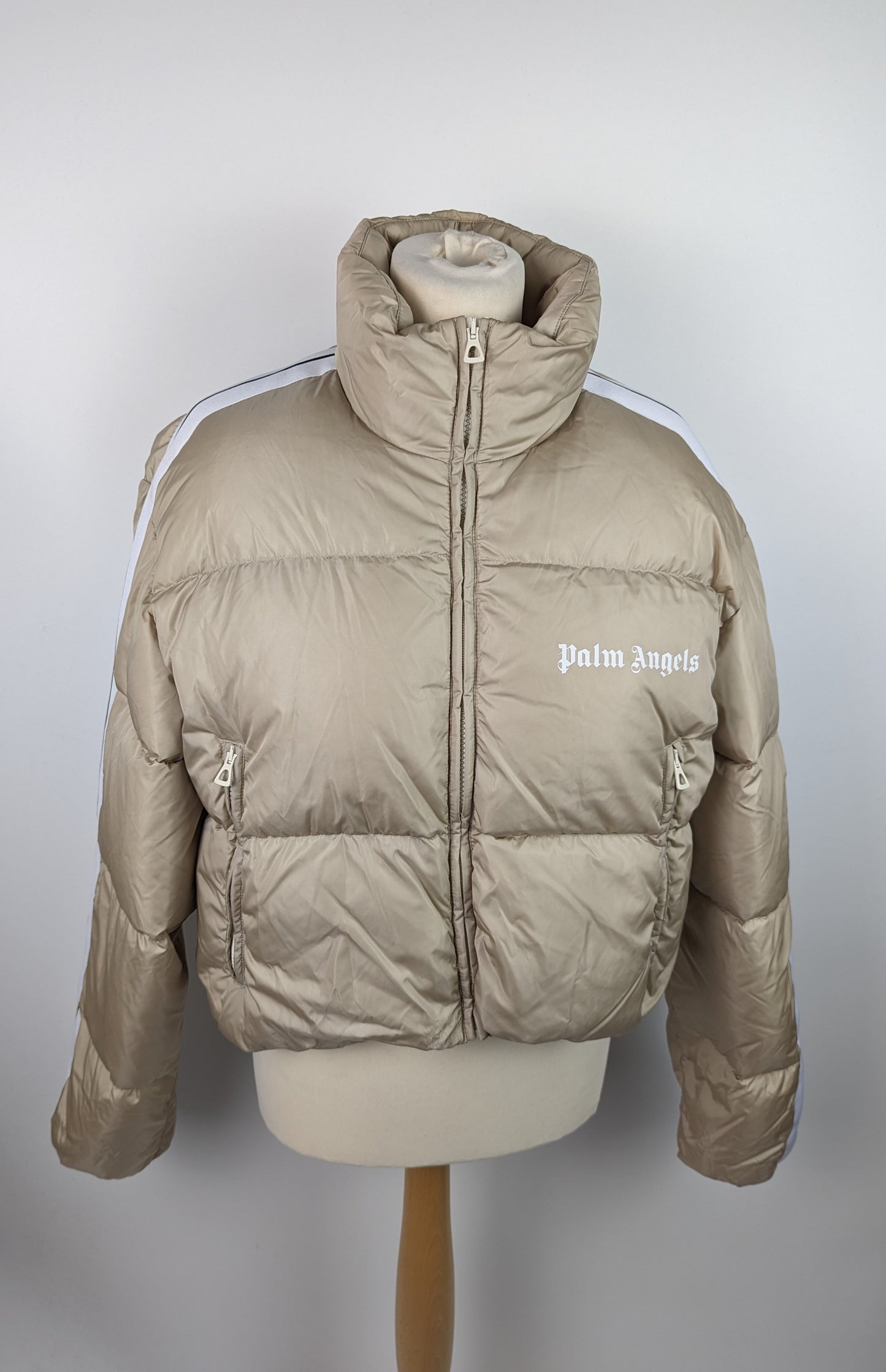 PALM ANGELS Cropped Track Down Jacket - White / Beige