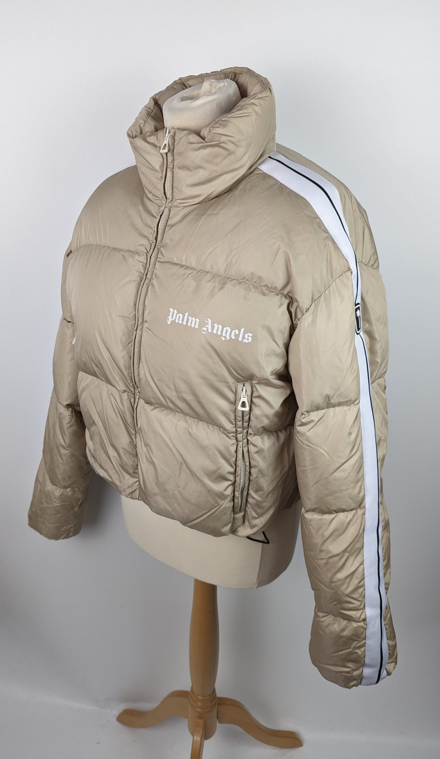 PALM ANGELS Cropped Track Down Jacket - White / Beige