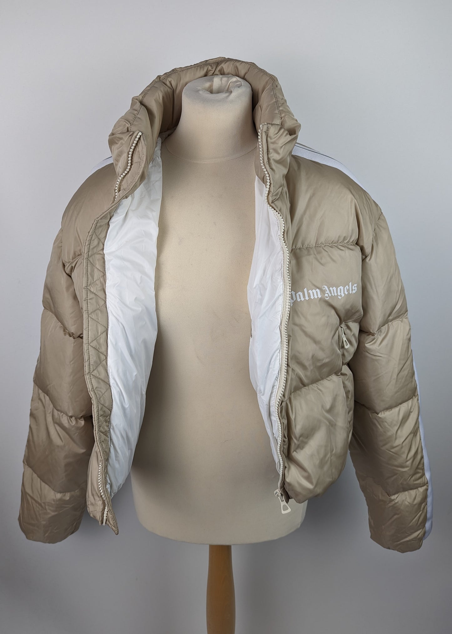 PALM ANGELS Cropped Track Down Jacket - White / Beige