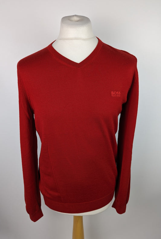 BOSS Mens Wool V-Neck Jumper - Red