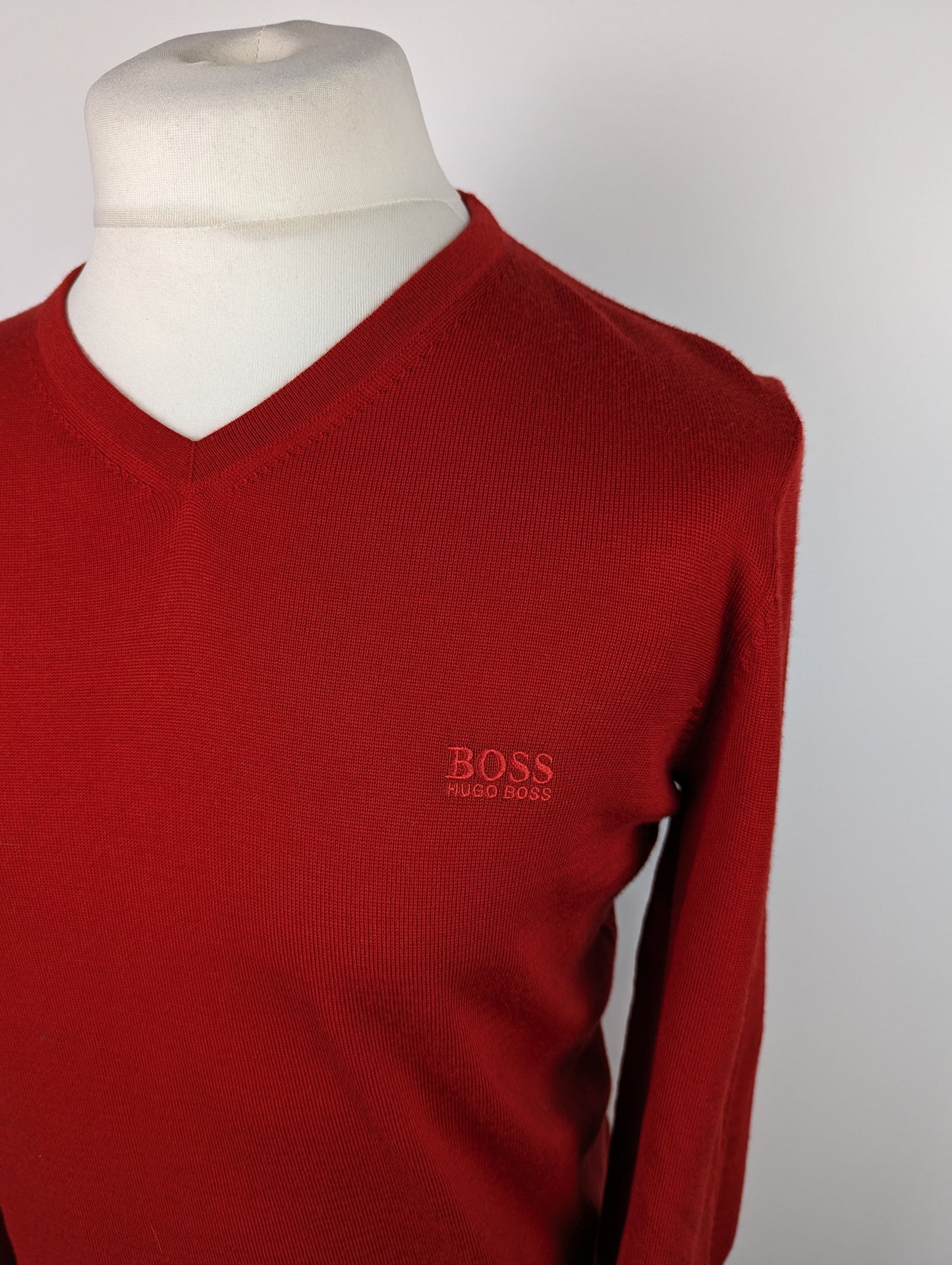 BOSS Mens Wool V-Neck Jumper - Red