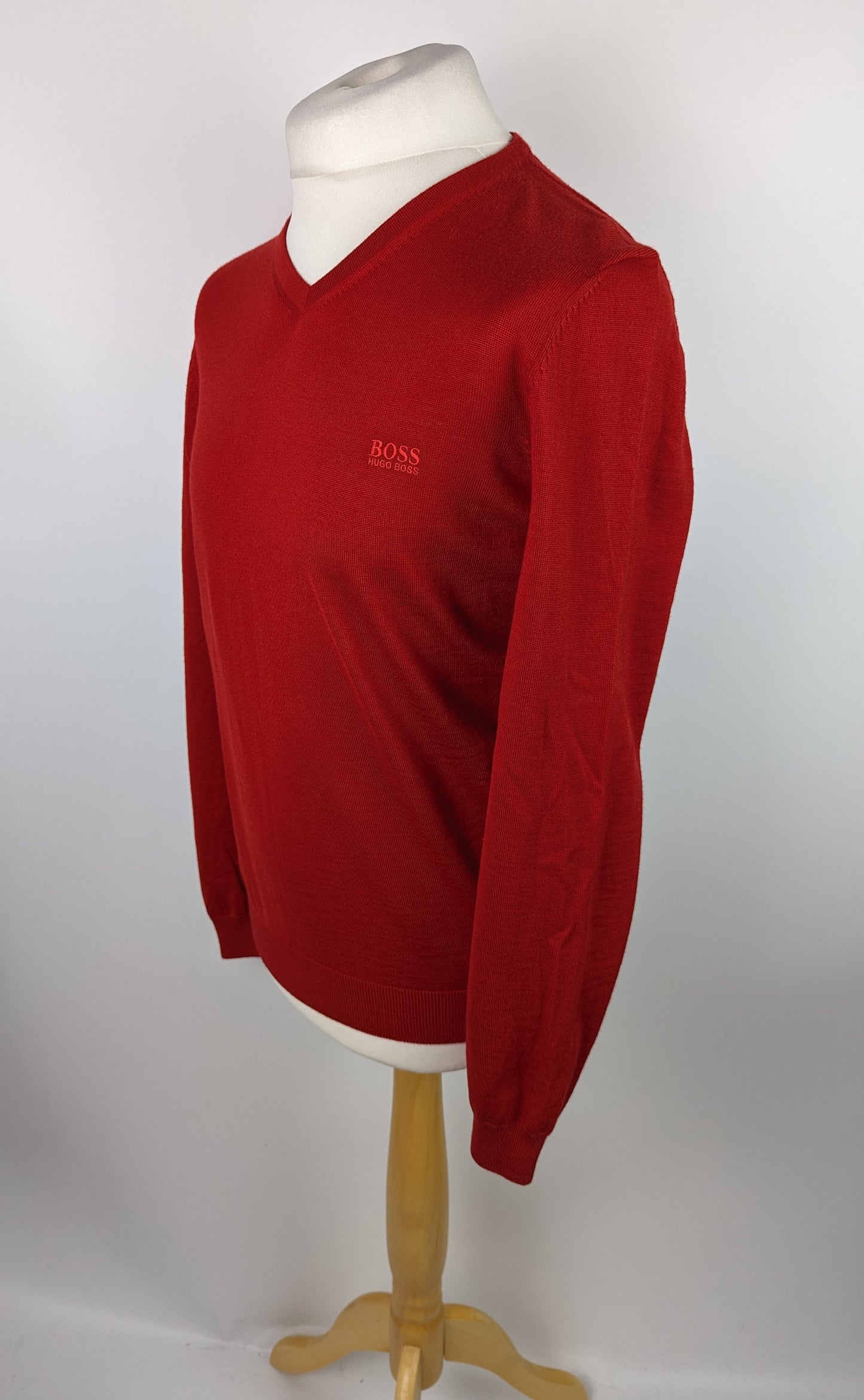 BOSS Mens Wool V-Neck Jumper - Red