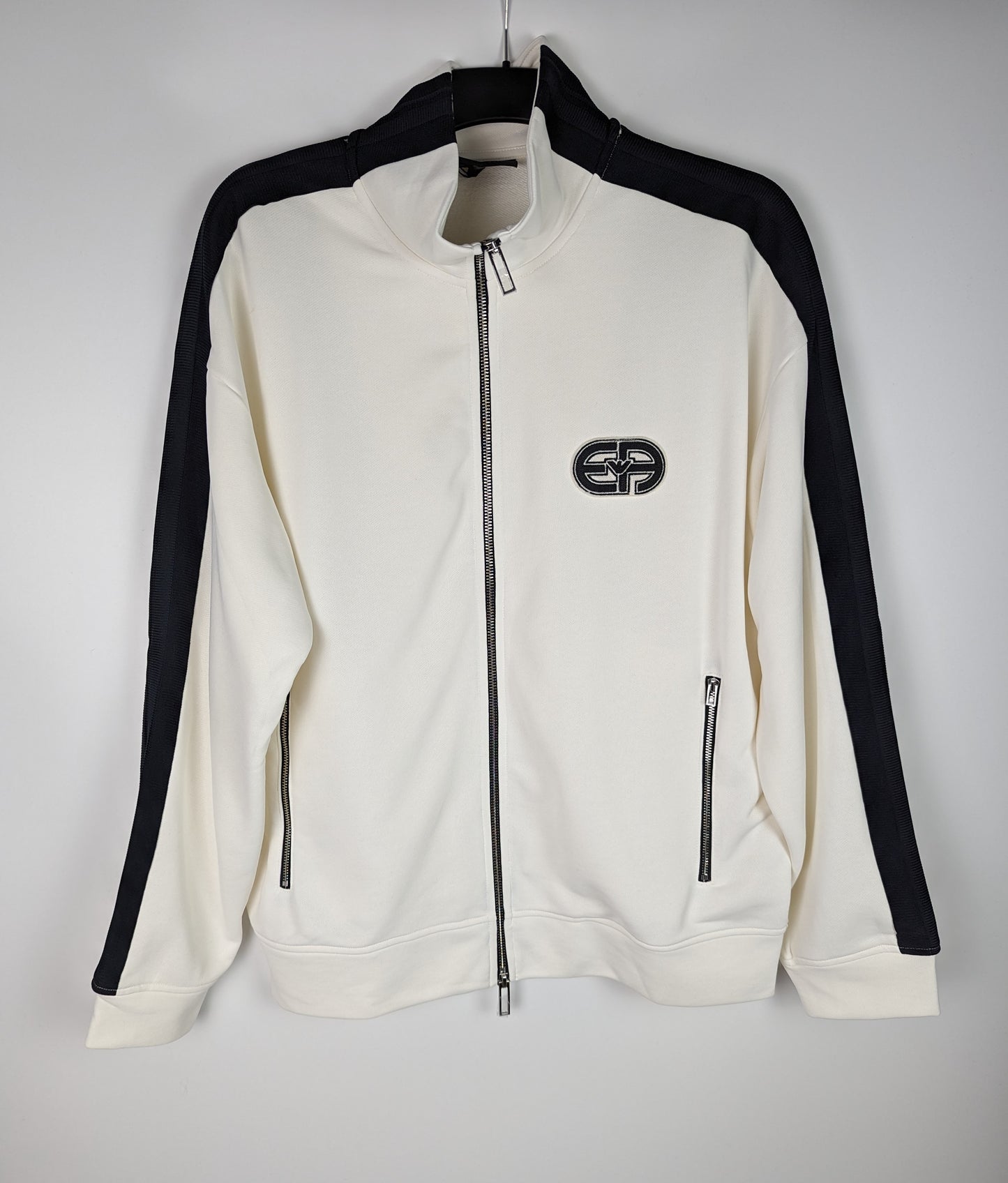 EMPORIO ARMANI Men's Tape Oval Zip-Top Hoodie - Vanilla