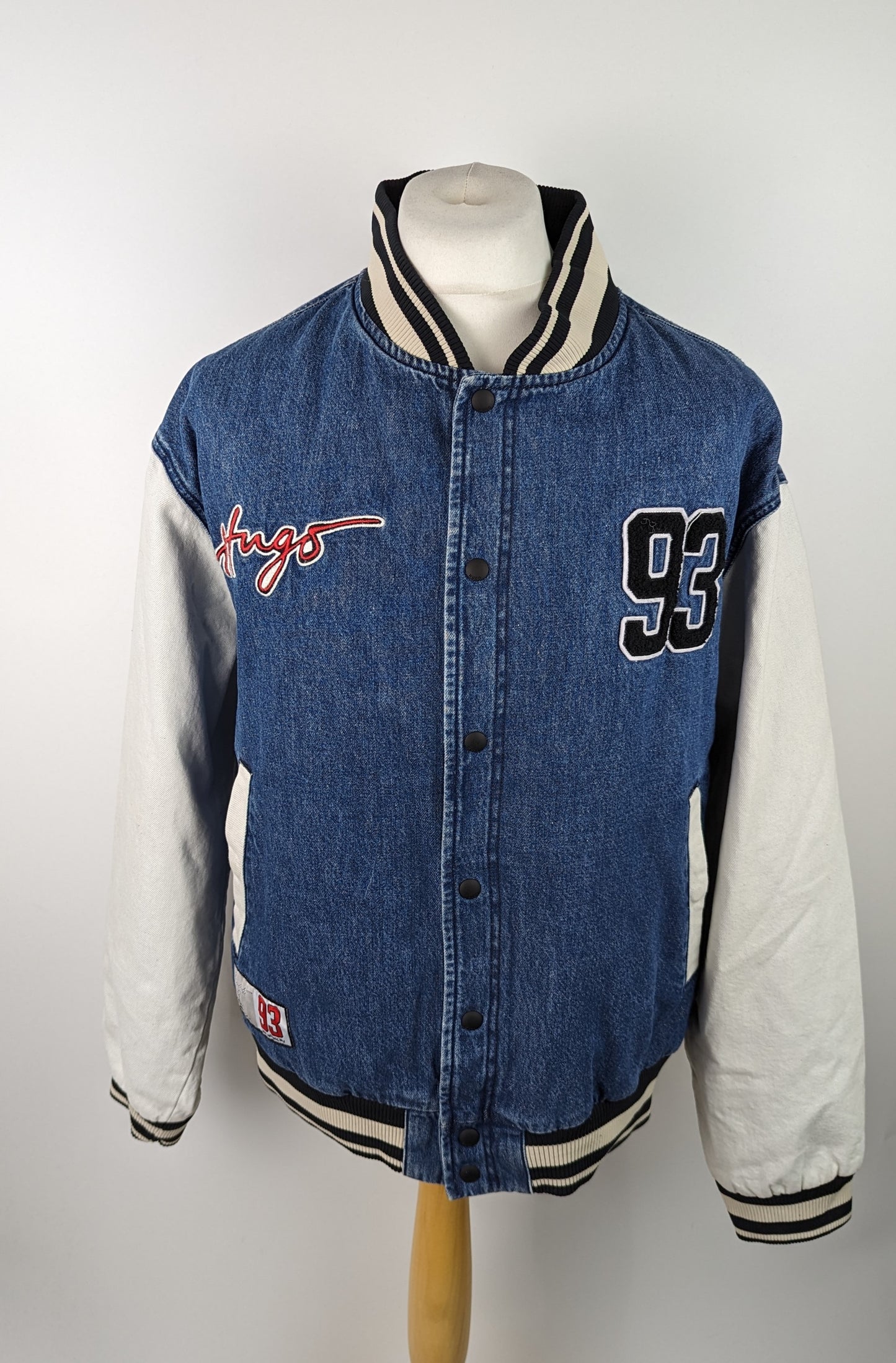 HUGO Mens Embroidered Denim Varsity Jacket - Blue