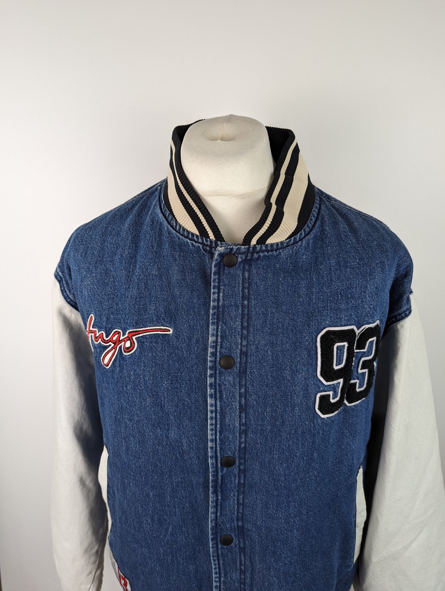 HUGO Mens Embroidered Denim Varsity Jacket - Blue