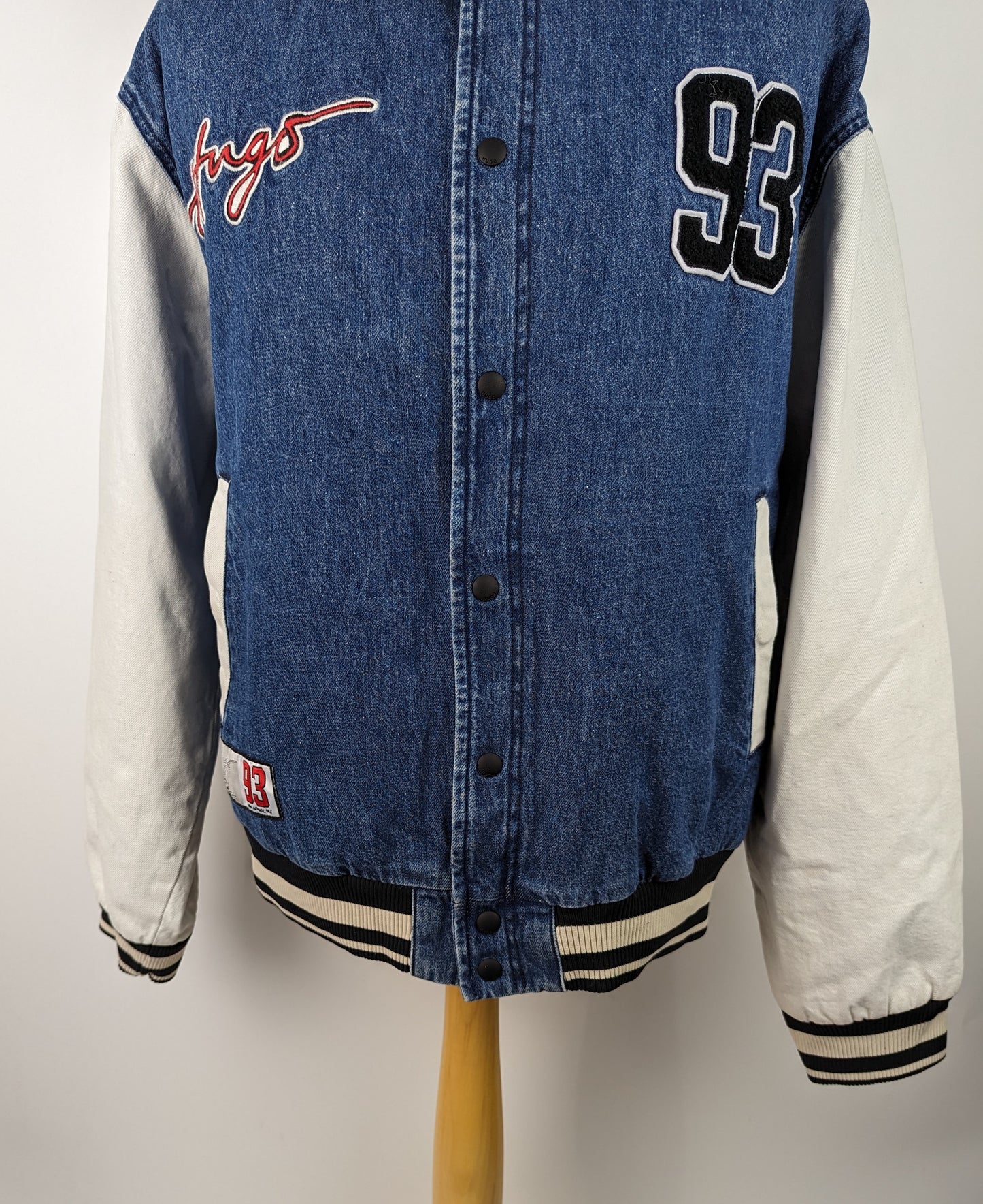 HUGO Mens Embroidered Denim Varsity Jacket - Blue