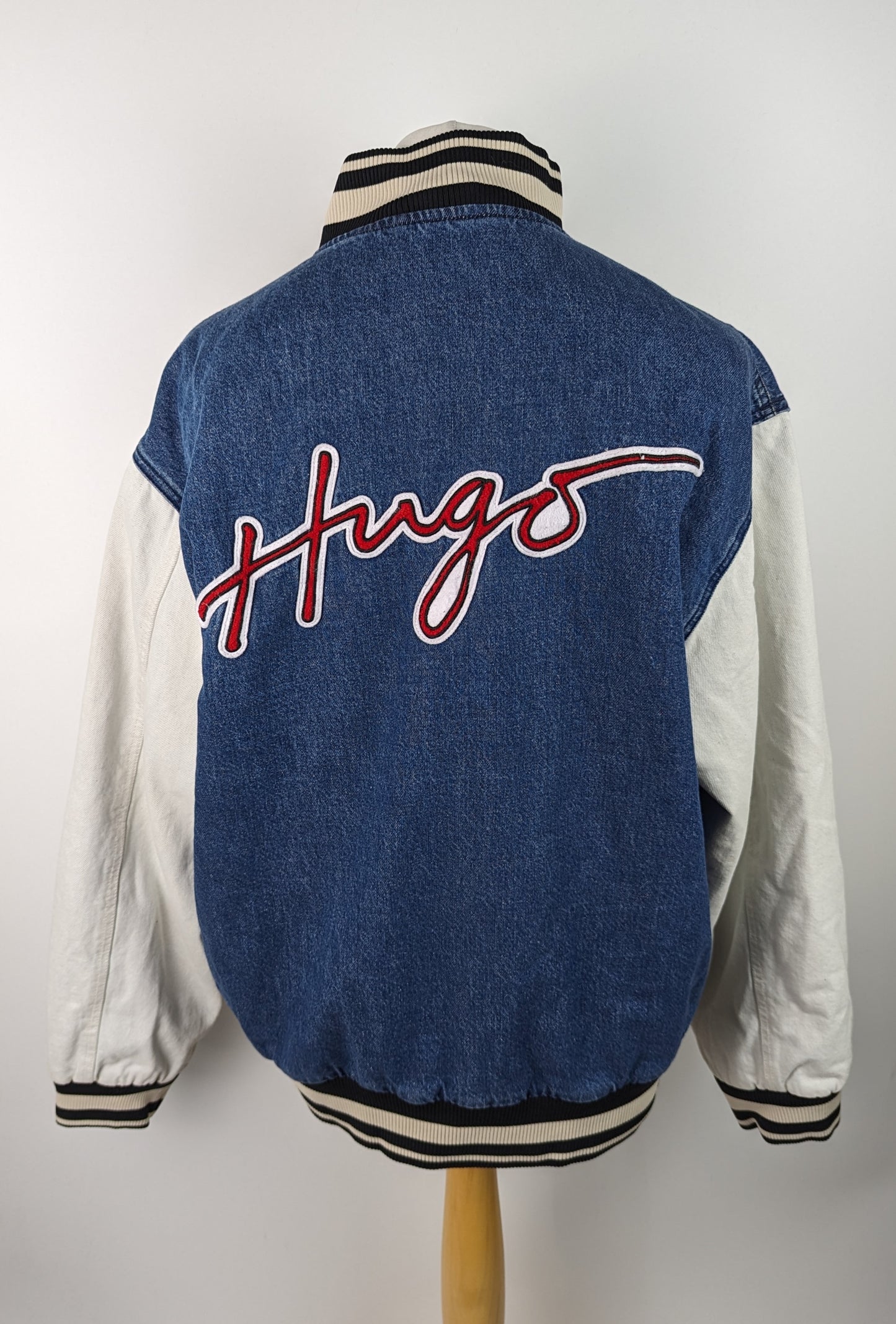 HUGO Mens Embroidered Denim Varsity Jacket - Blue