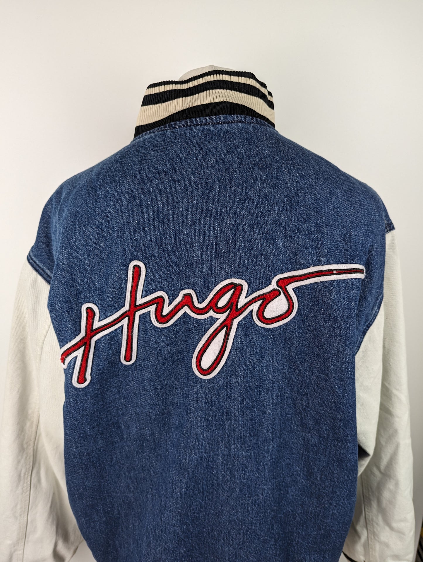 HUGO Mens Embroidered Denim Varsity Jacket - Blue