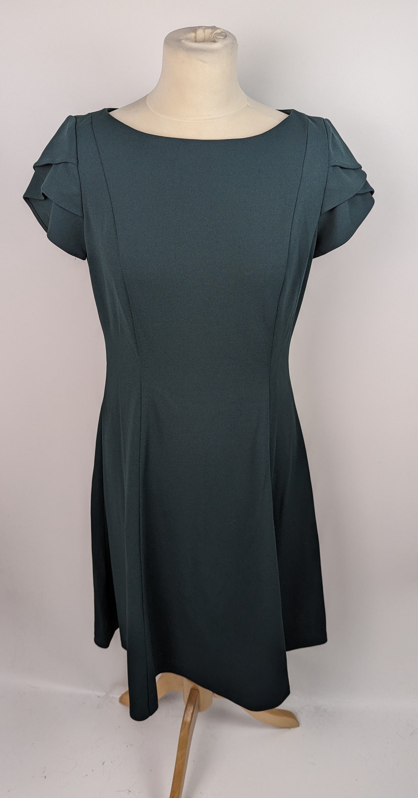 DKNY Womens Tulip Sleeve Fit & Flare Dress - Hunter Green