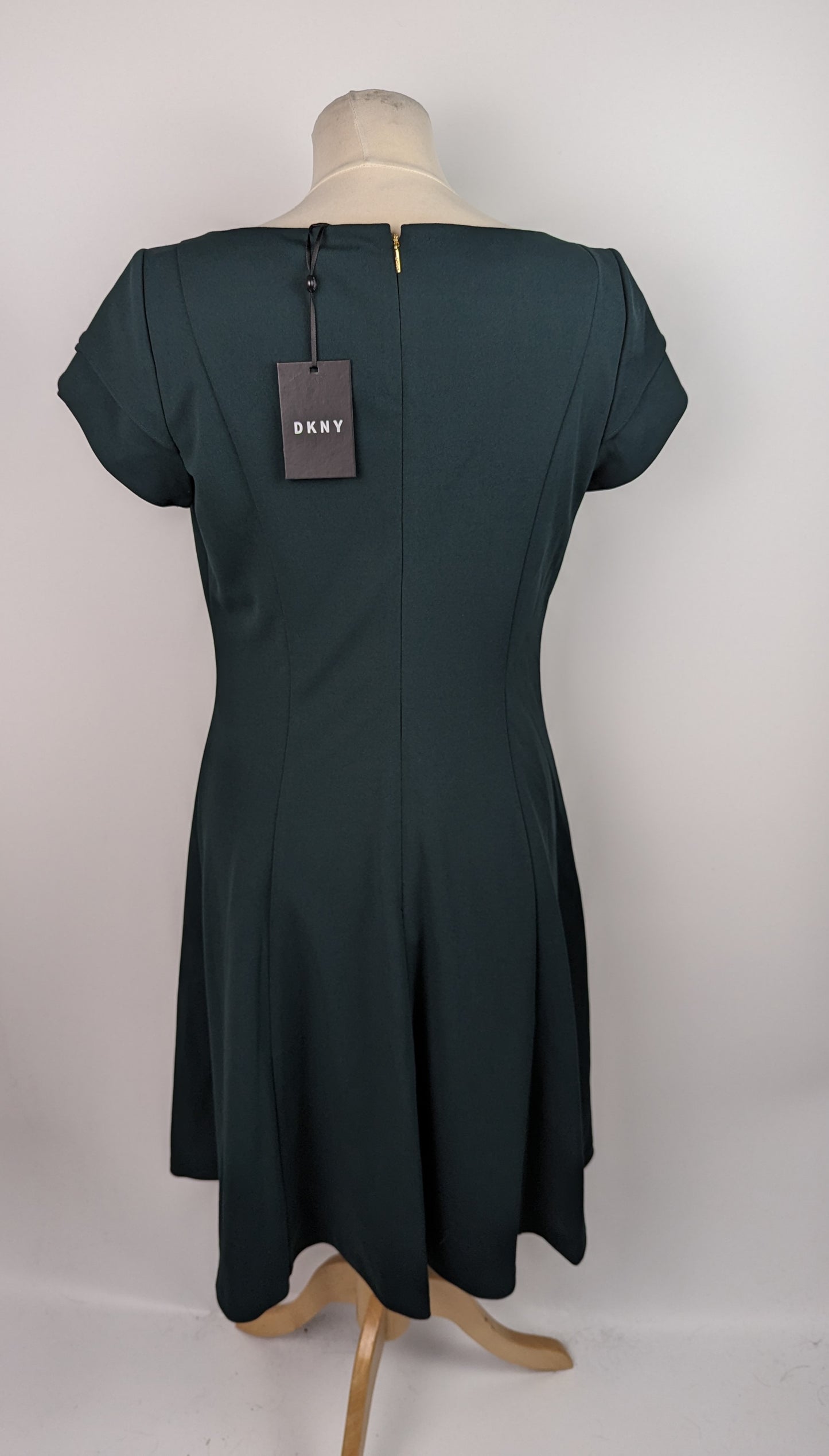 DKNY Womens Tulip Sleeve Fit & Flare Dress - Hunter Green