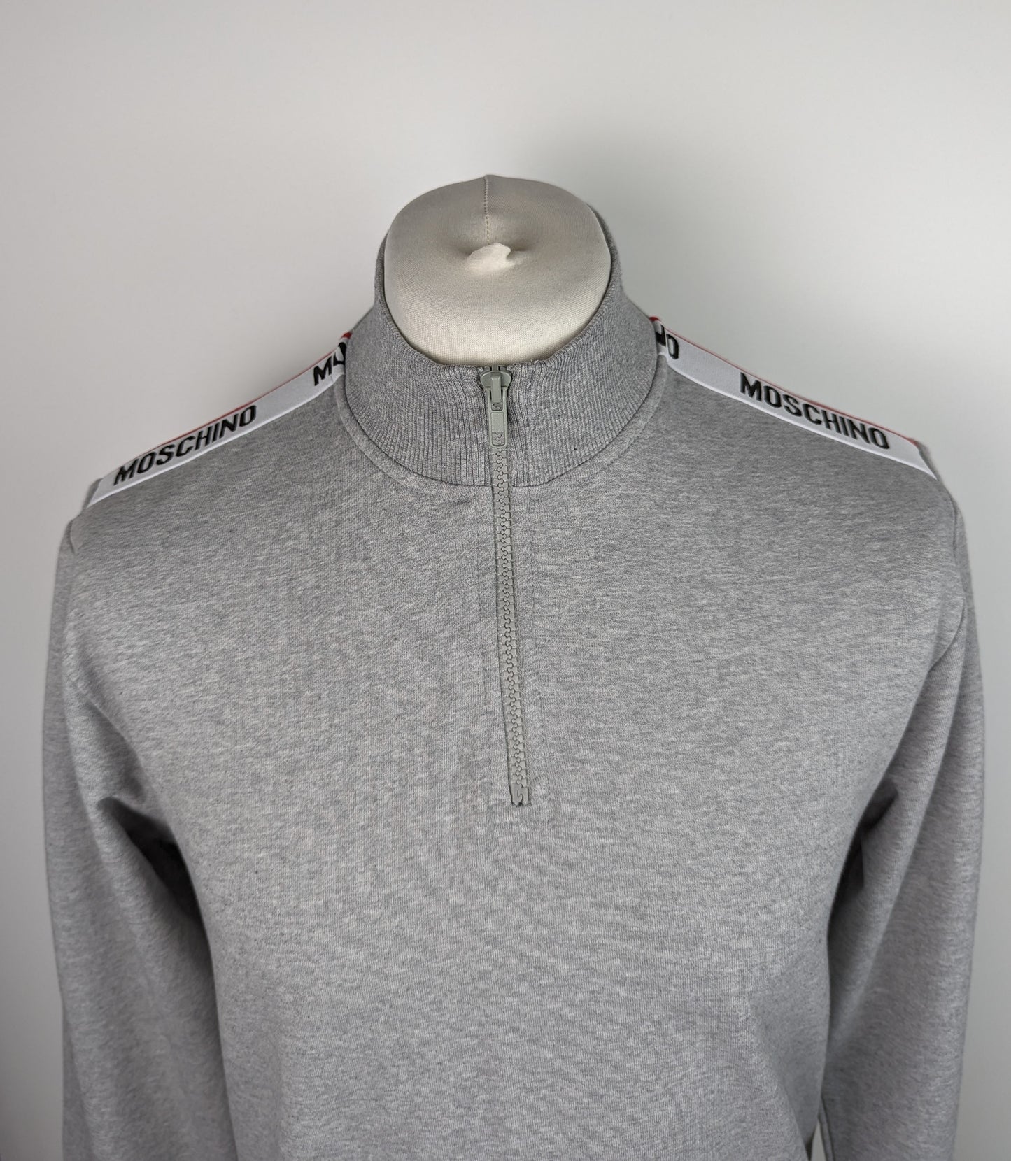 MOSCHINO Mens Shoulder Tape Quarter Zip Jumper - Grey