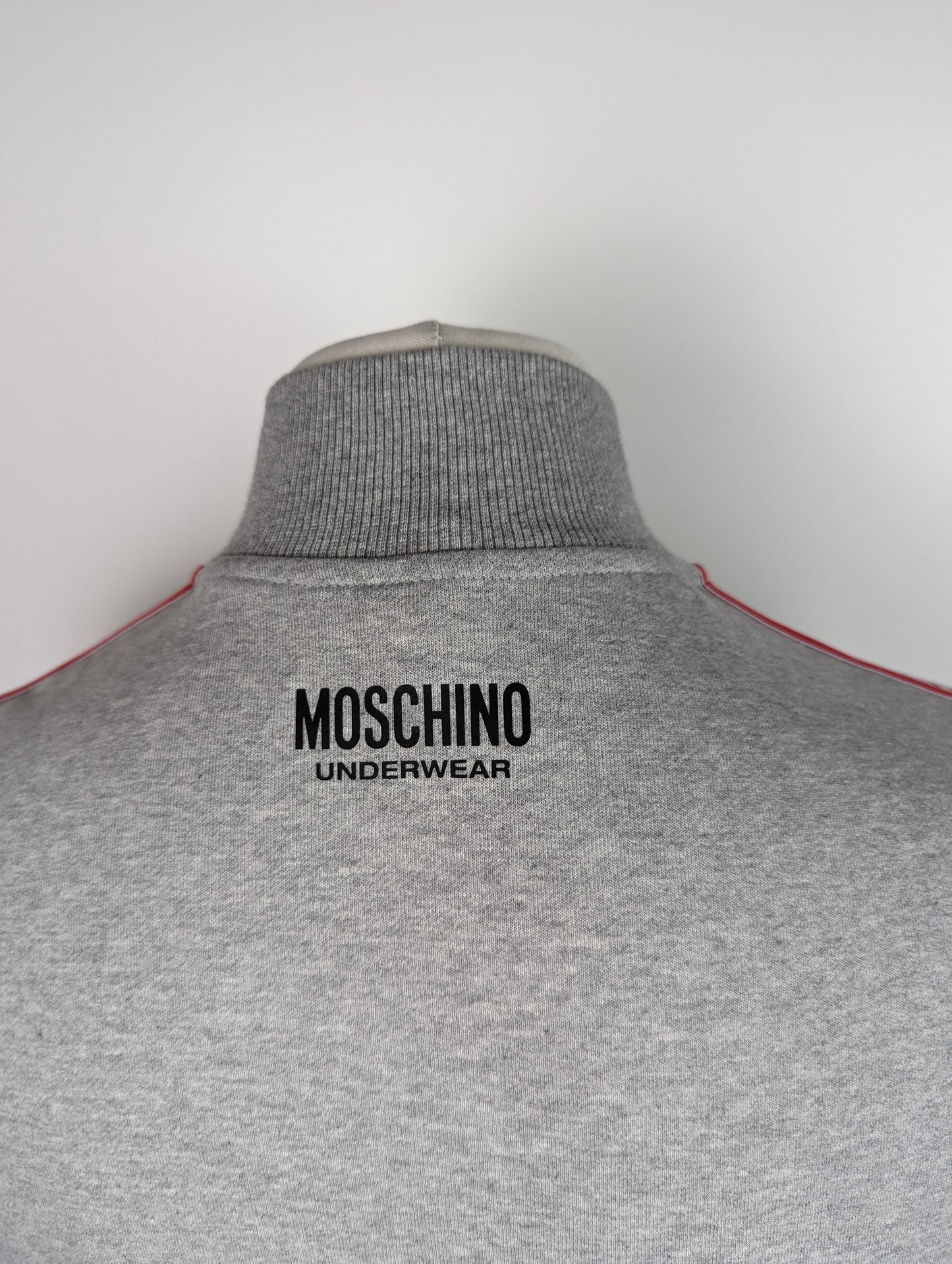 MOSCHINO Mens Shoulder Tape Quarter Zip Jumper - Grey