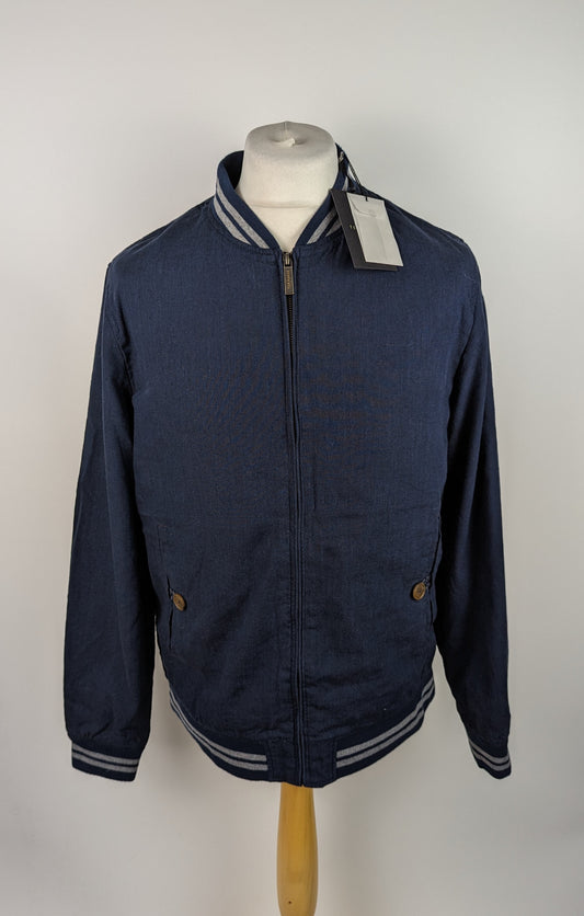 TED BAKER Men's Linen Blend Bomber Jacket - Navy Blue