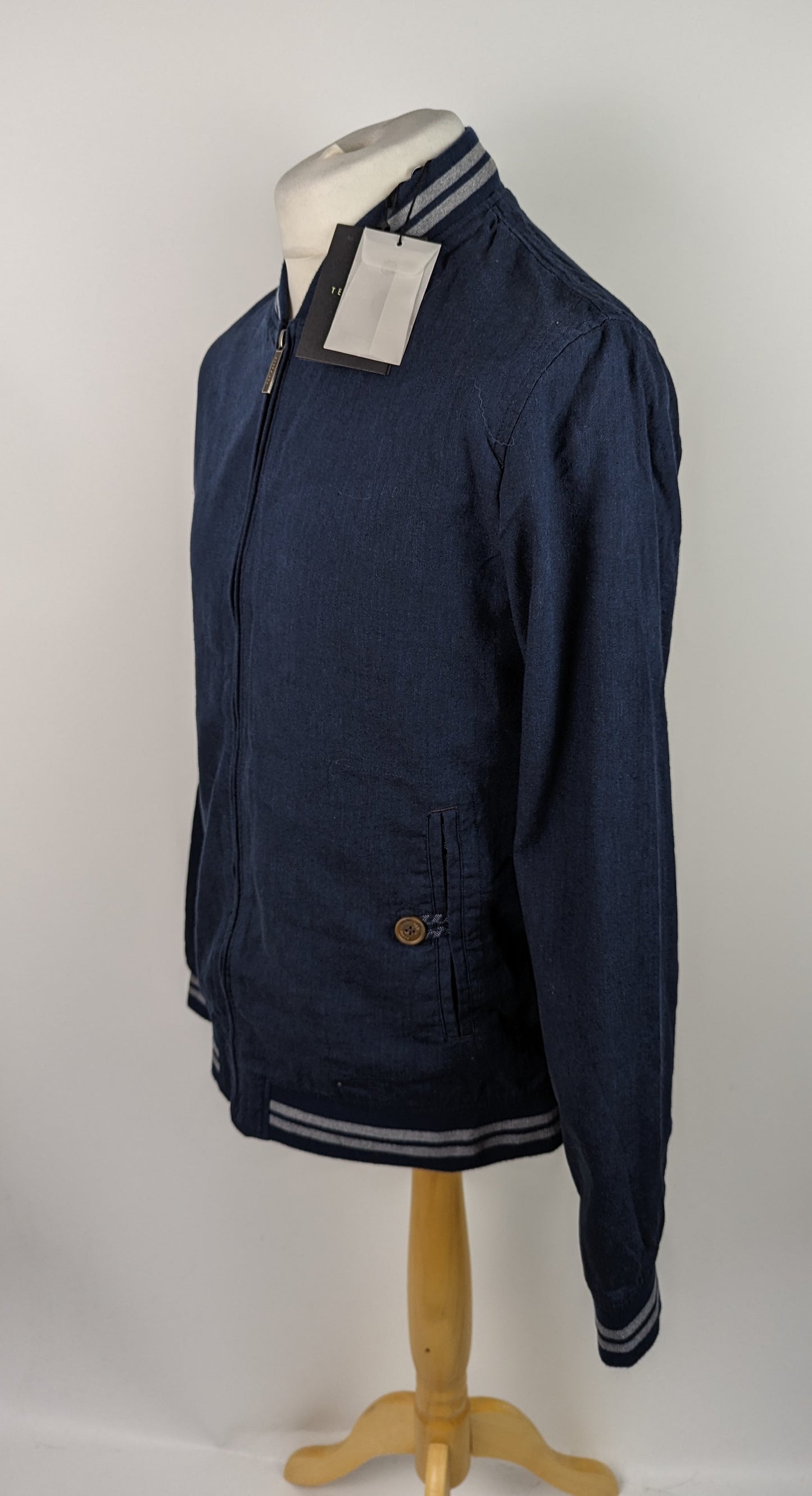 TED BAKER Men's Linen Blend Bomber Jacket - Navy Blue