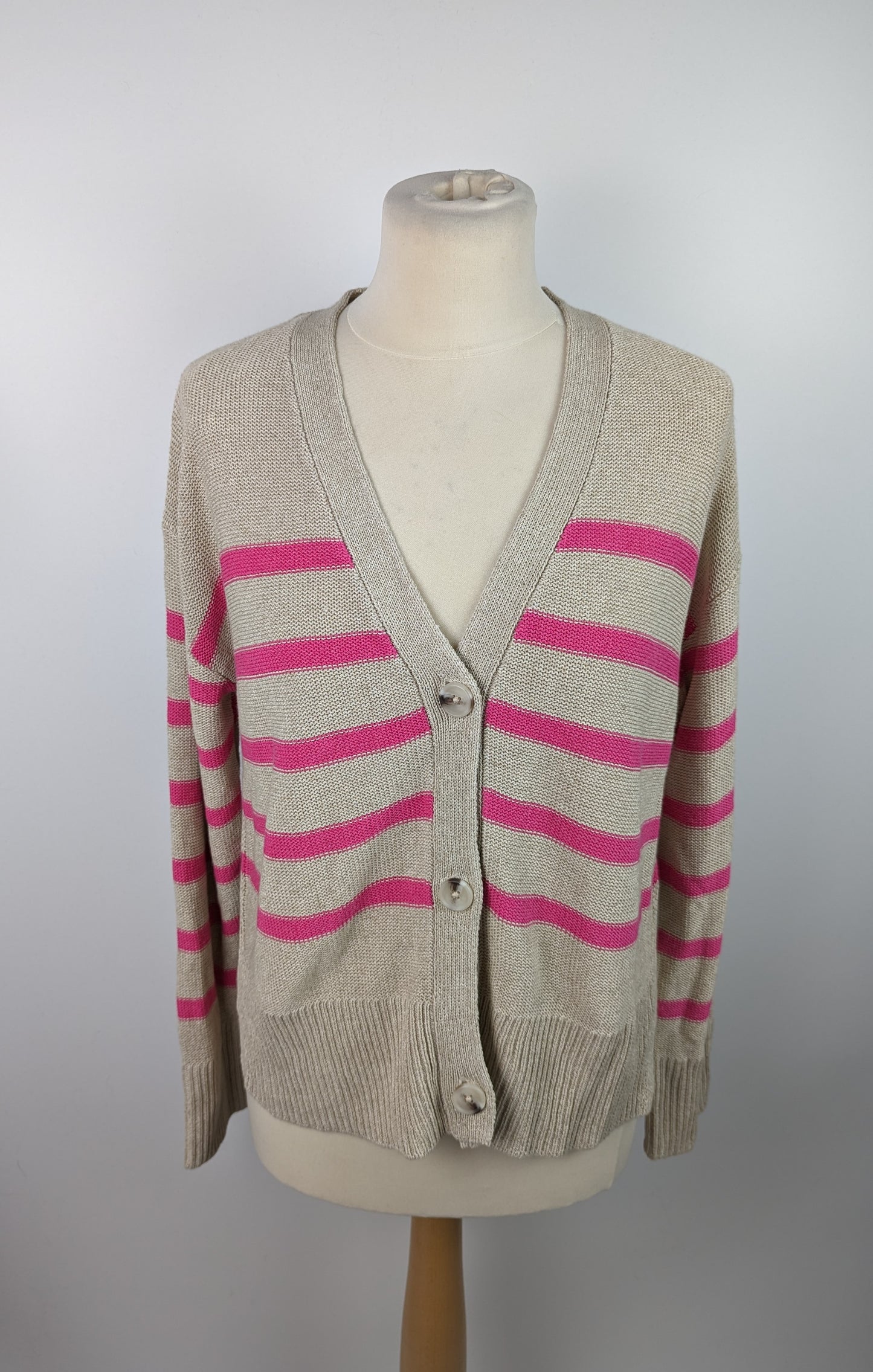 OUI Womens Stripe Cardigan - Beige / Pink