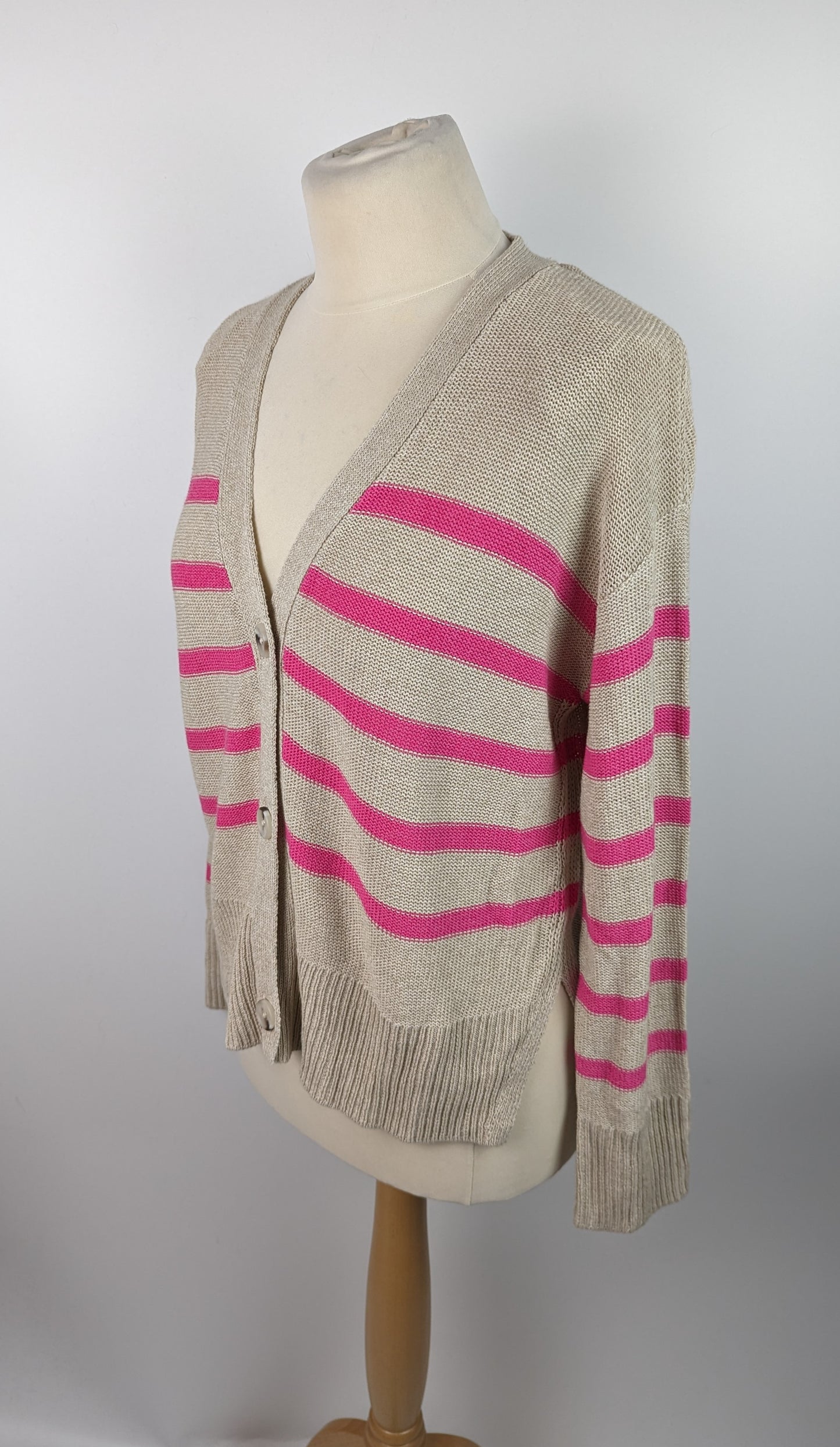 OUI Womens Stripe Cardigan - Beige / Pink