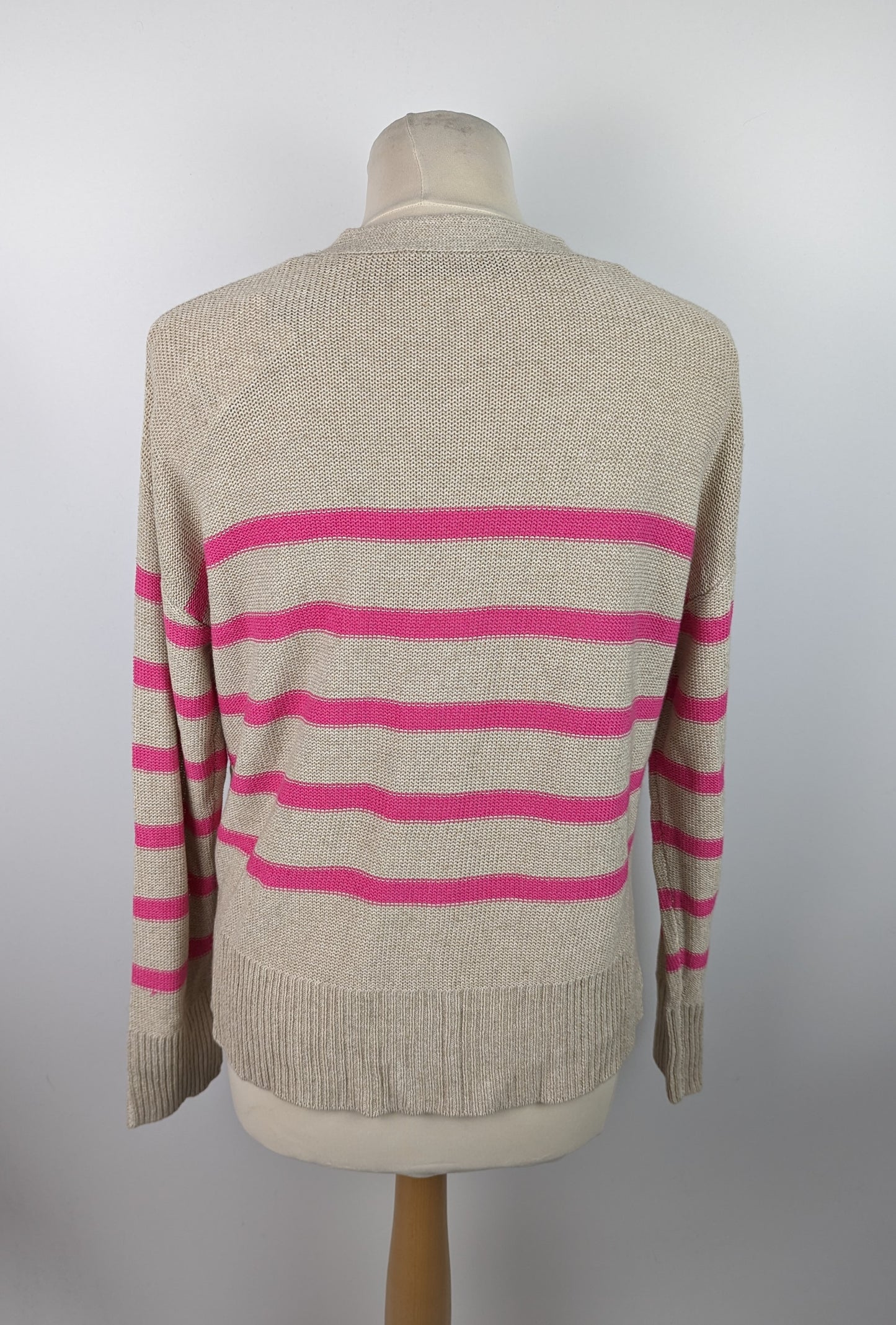 OUI Womens Stripe Cardigan - Beige / Pink