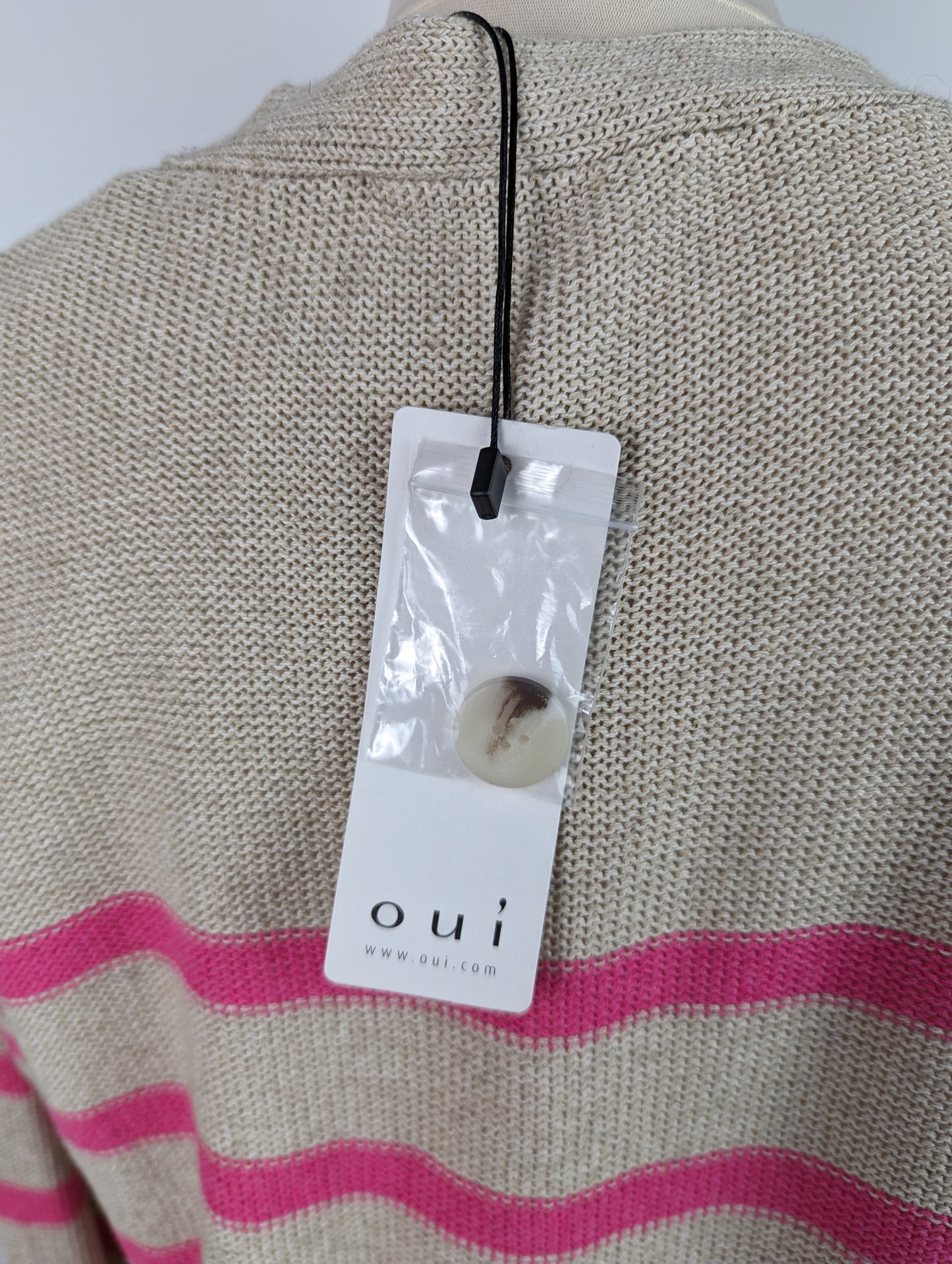 OUI Womens Stripe Cardigan - Beige / Pink