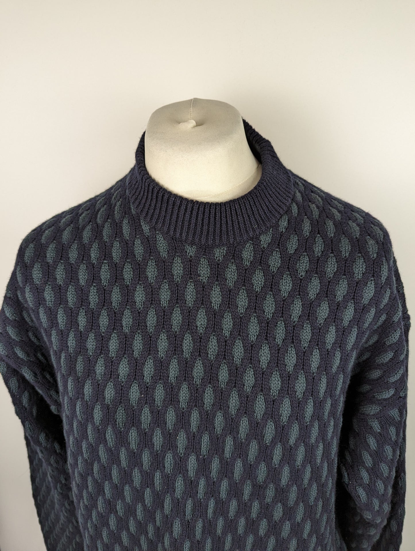 BOSS Men's Kesh Textured Knit Jumper - Dark Blue / Green