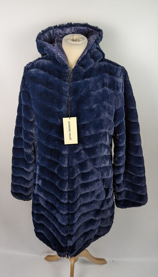 JAMES LAKELAND Ladies Reversible Faux Fur Coat - Navy Blue