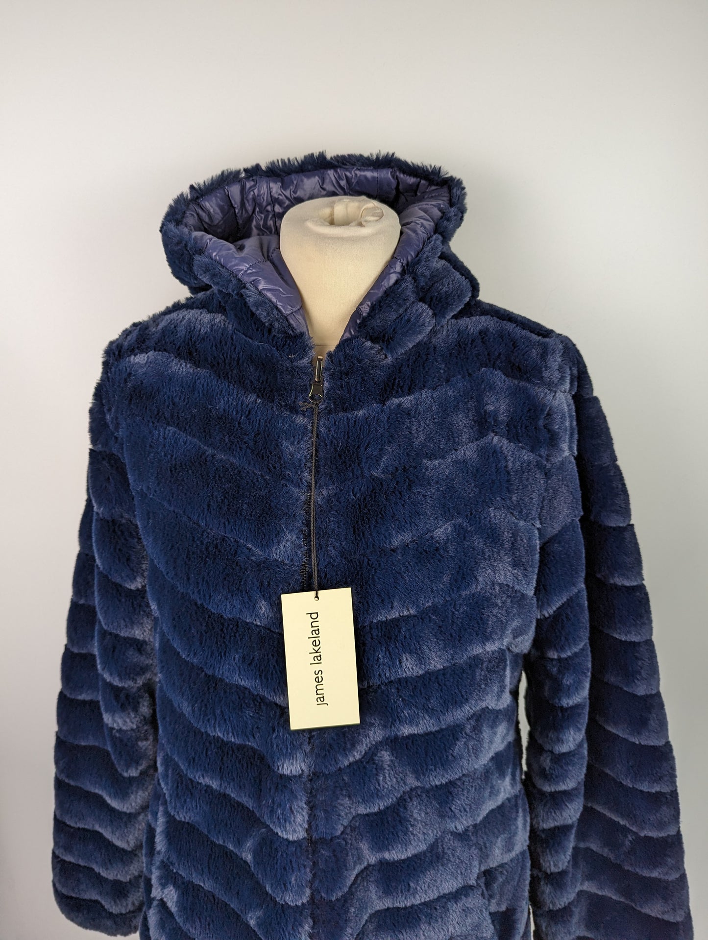 JAMES LAKELAND Ladies Reversible Faux Fur Coat - Navy Blue