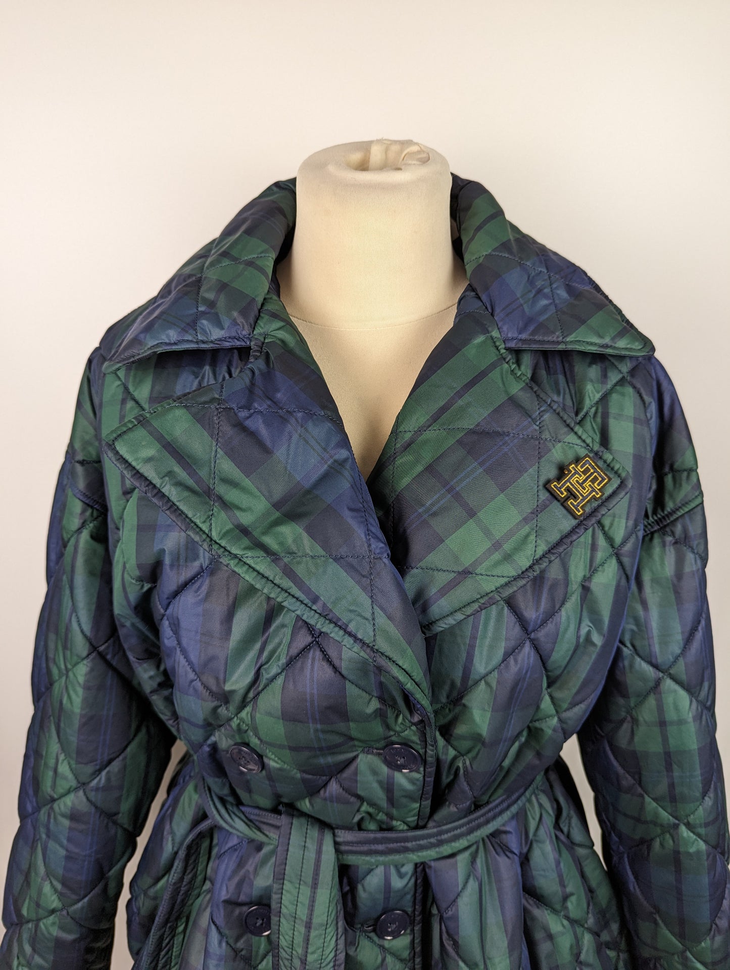 TOMMY HILFIGER Womens Check Quilted Peacoat - Blue / Green