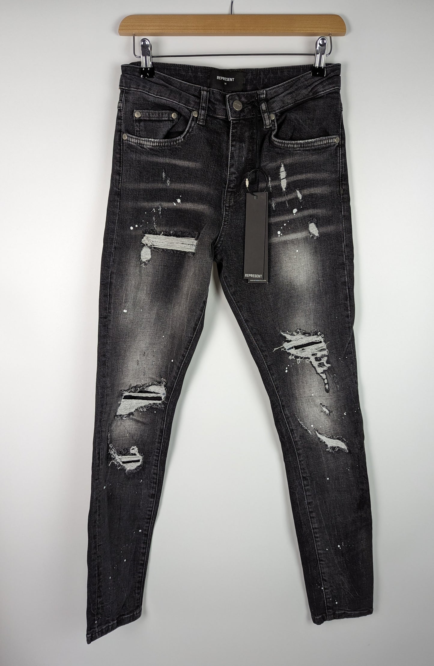 REPRESENT Men's Repaired Denim Jeans - Dark Vintage Grey