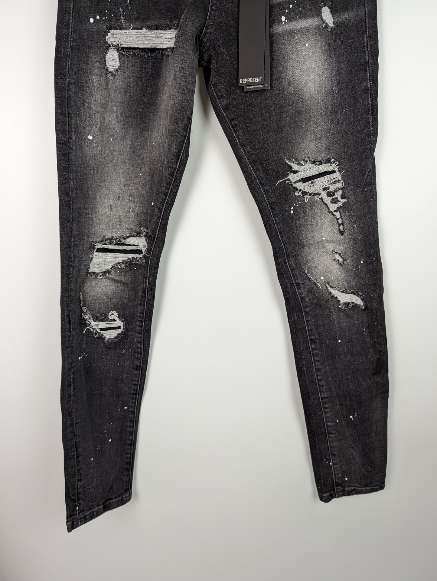 REPRESENT Men's Repaired Denim Jeans - Dark Vintage Grey