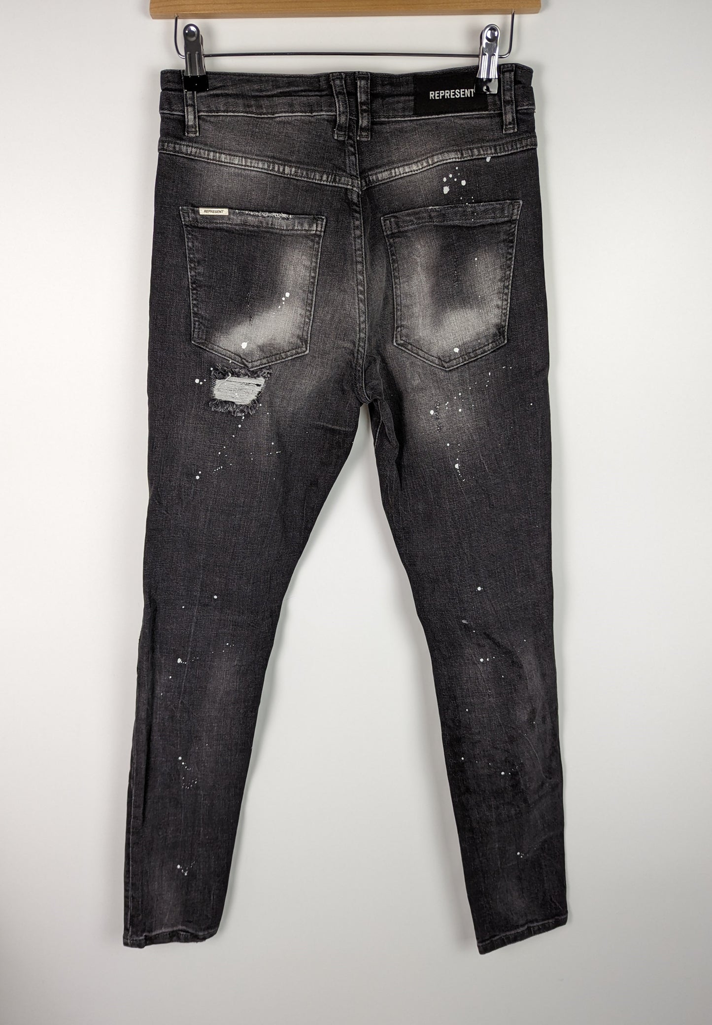 REPRESENT Men's Repaired Denim Jeans - Dark Vintage Grey