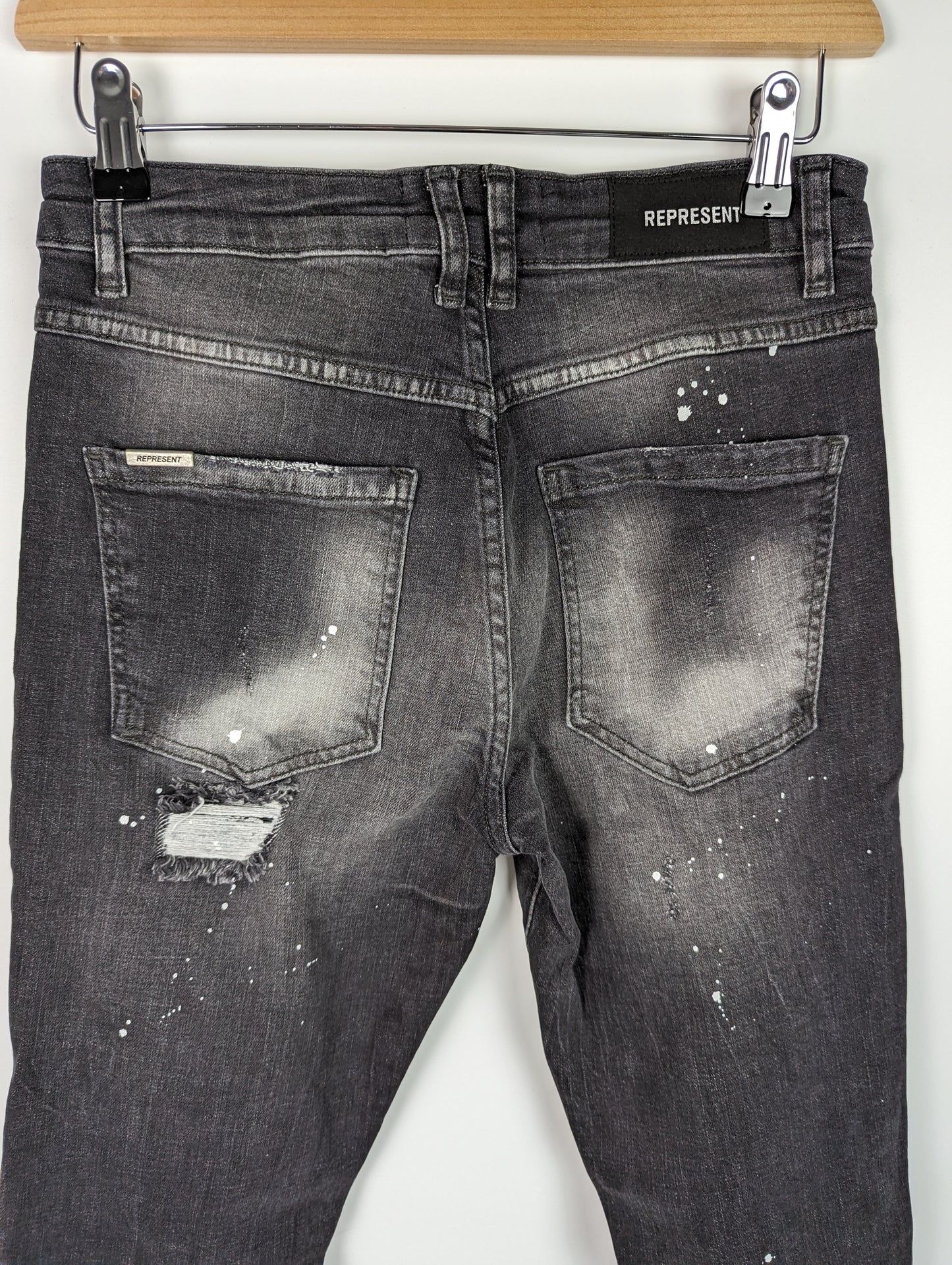 REPRESENT Men's Repaired Denim Jeans - Dark Vintage Grey