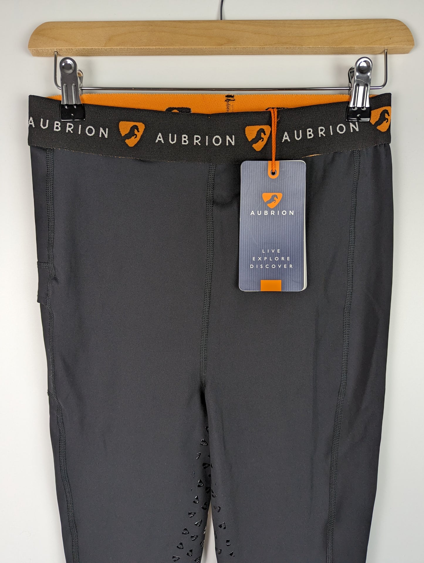 AUBRION Kids Dutton Riding Tights - Black / Orange