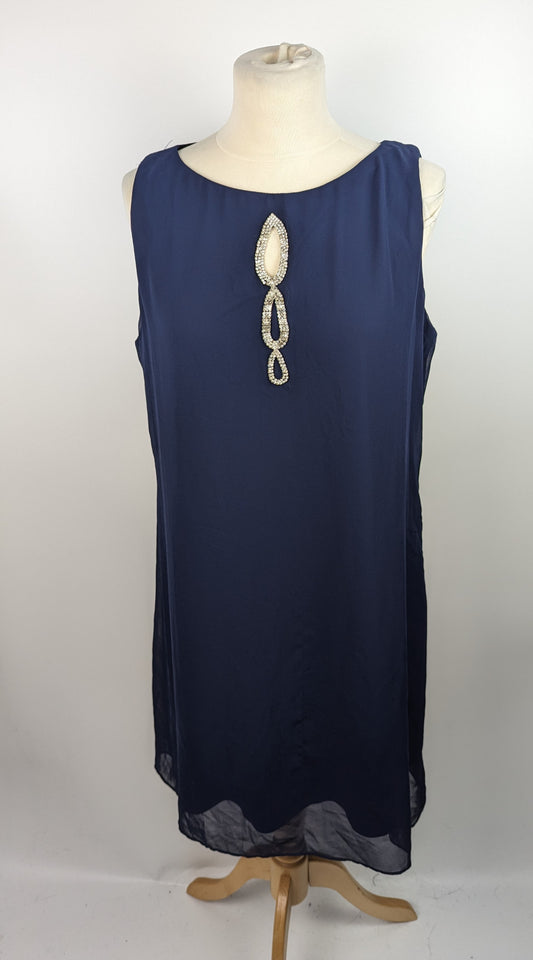 GINA BACCONI Laura Chiffon Beaded Neck Dress - Blue