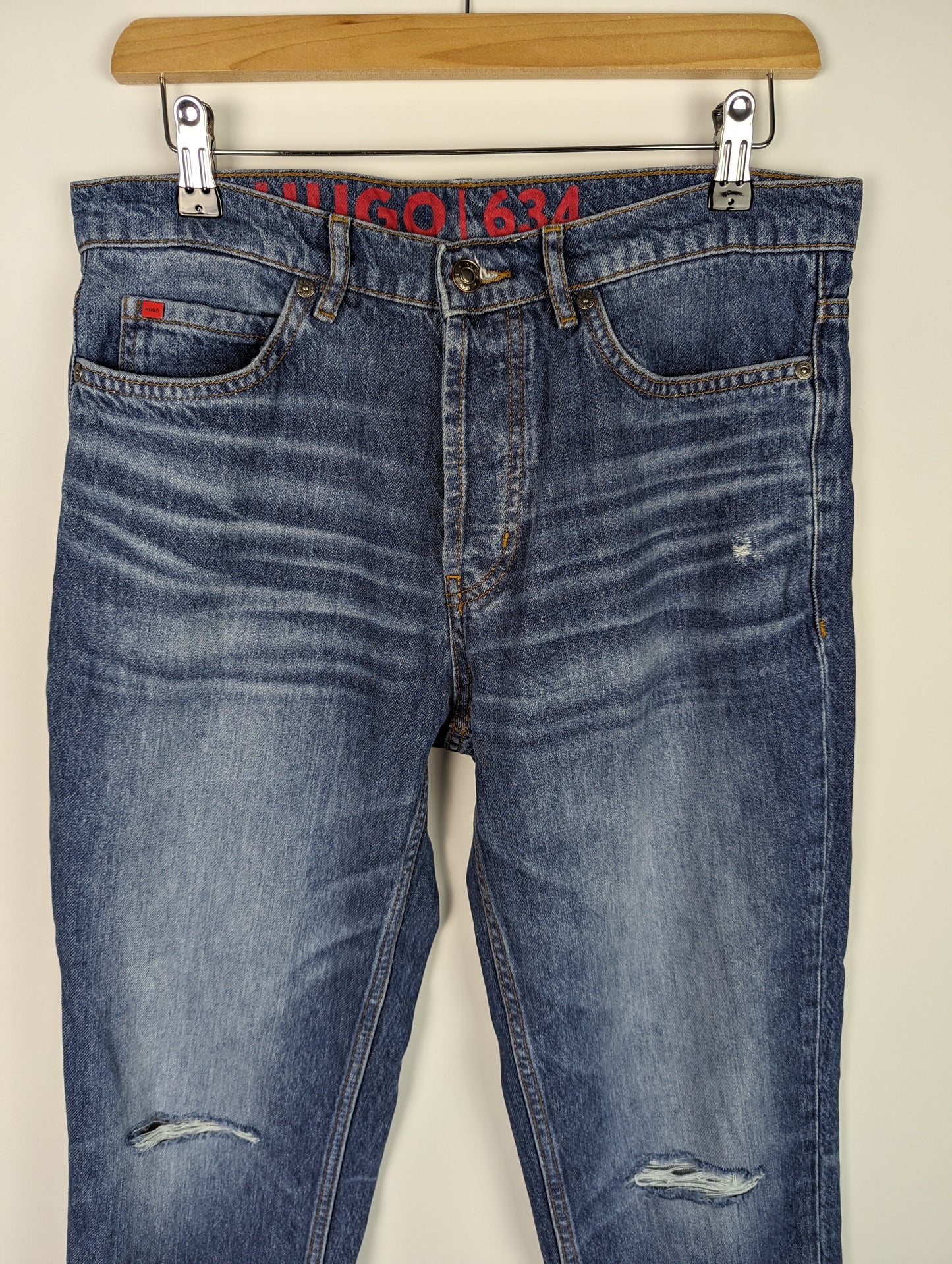 HUGO 634 Mens Tapered Distressed Jeans - Blue