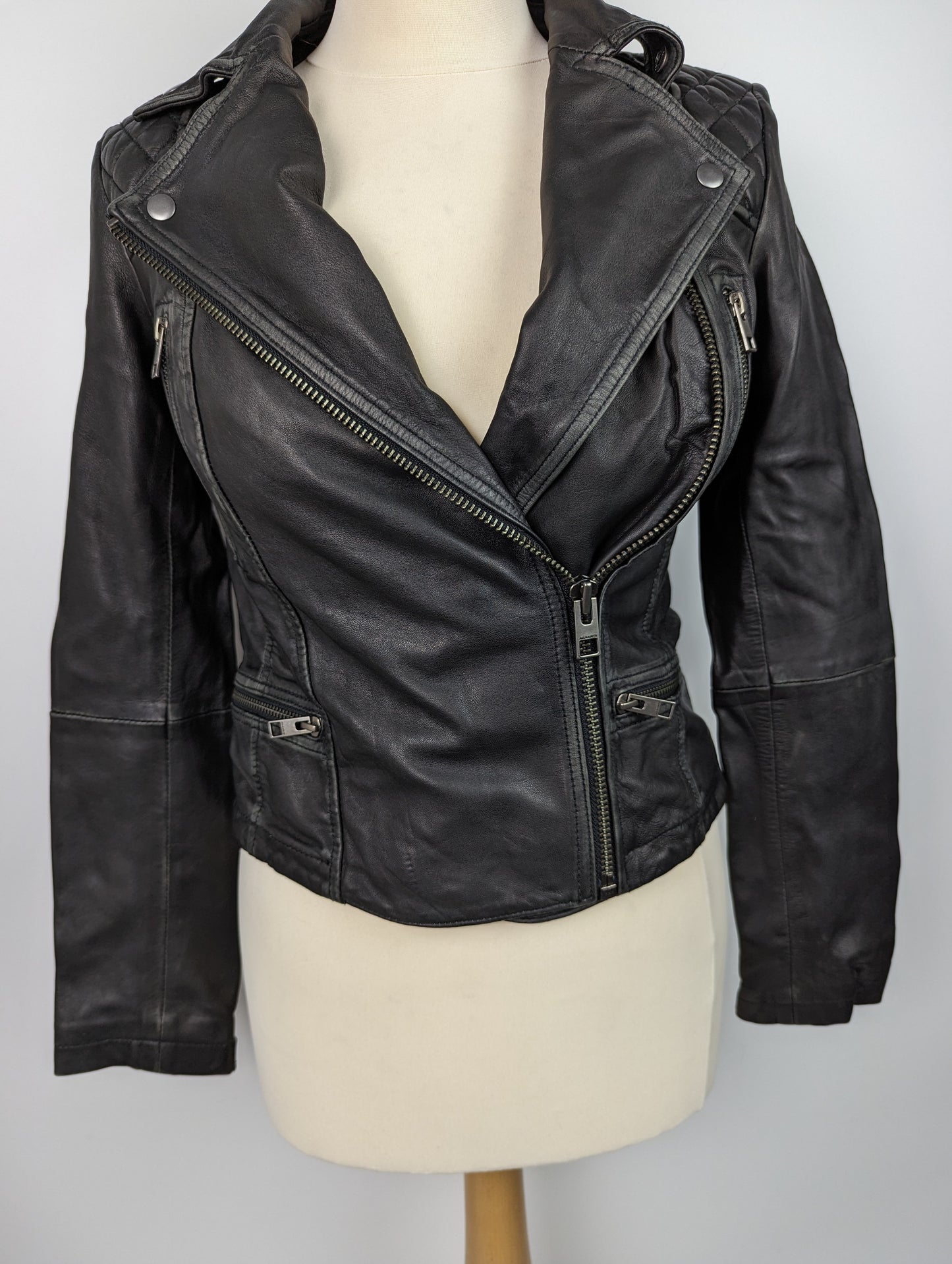 ALLSAINTS Cargo Leather Biker Jacket- Black