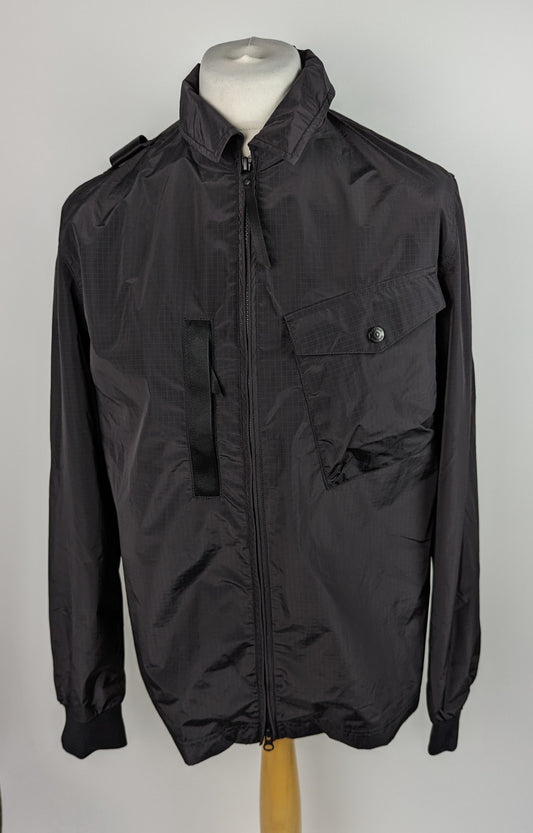 MA STRUM Mens Nylon Grid Overshirt - Jet Black