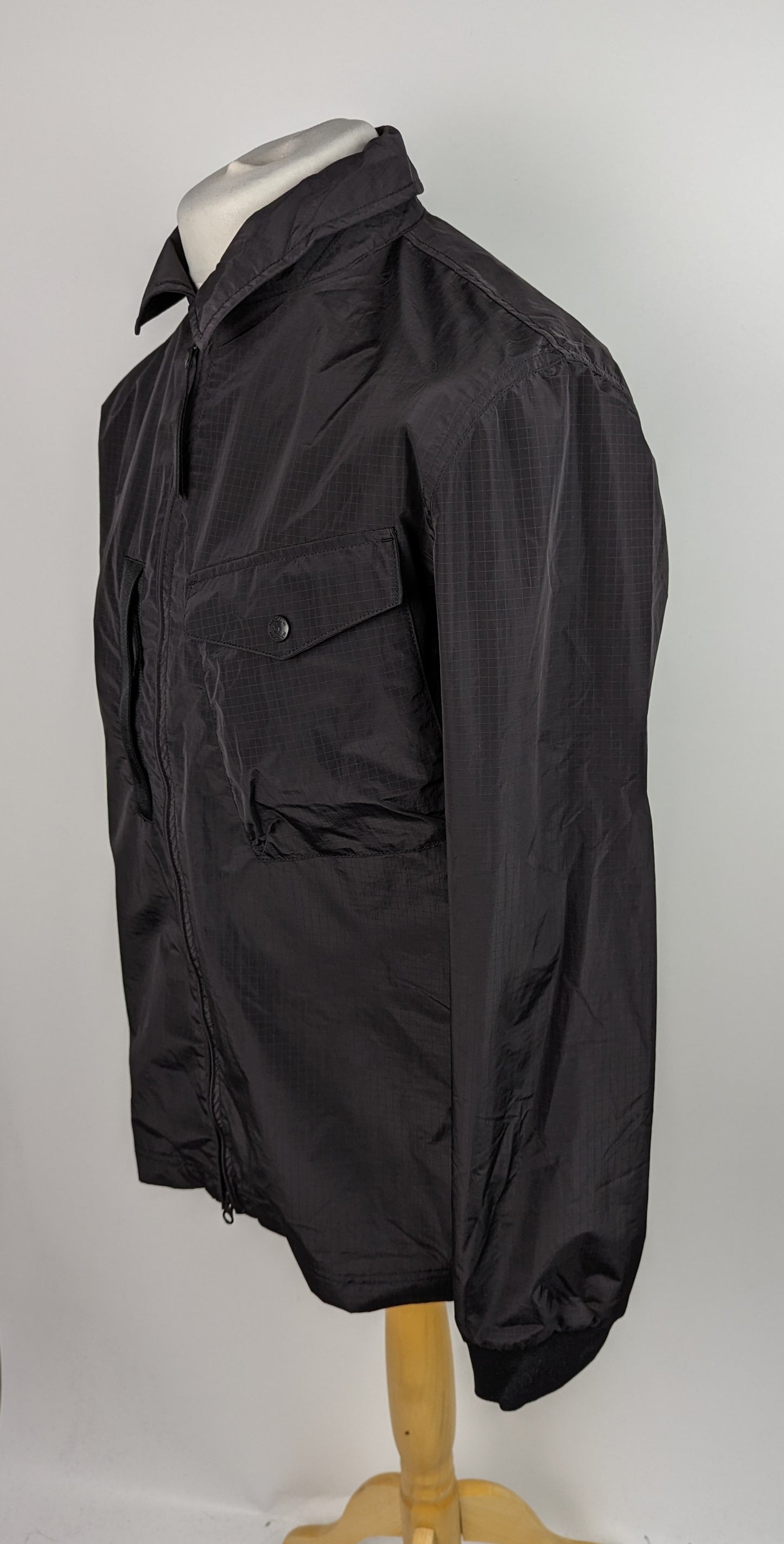 MA STRUM Mens Nylon Grid Overshirt - Jet Black