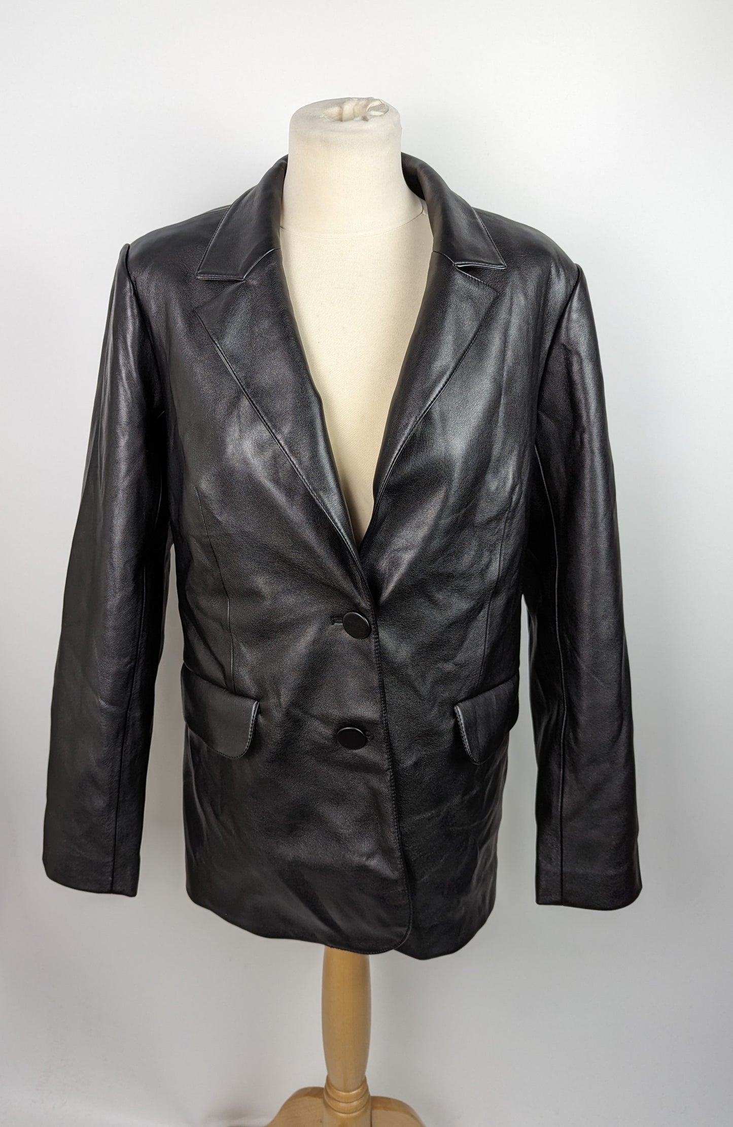 GOOD AMERICAN Womens Leather Blazer - Black