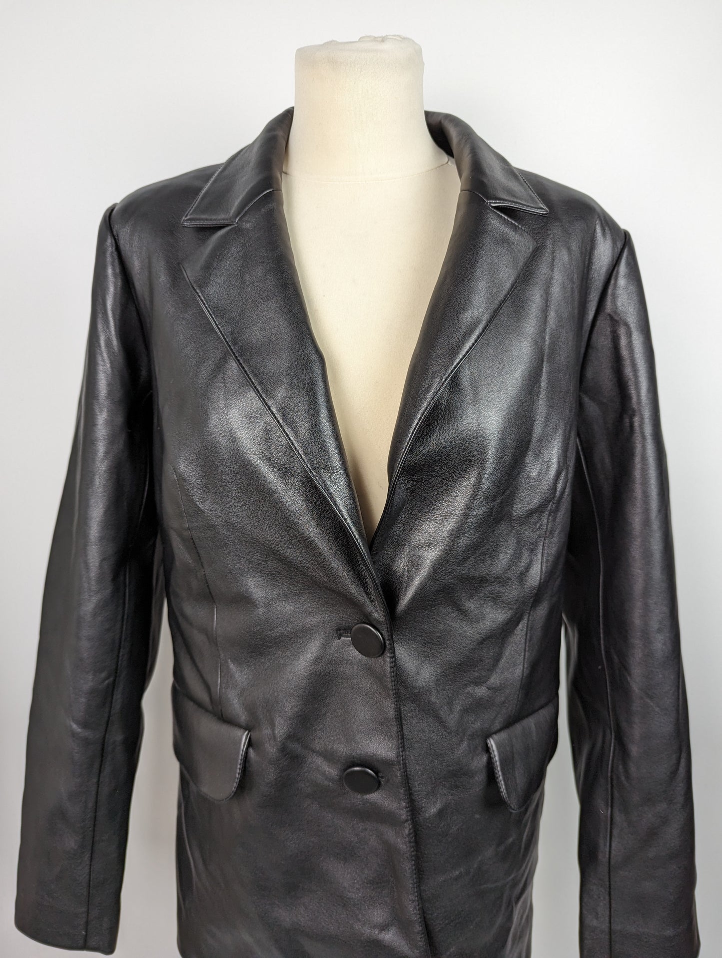 GOOD AMERICAN Womens Leather Blazer - Black