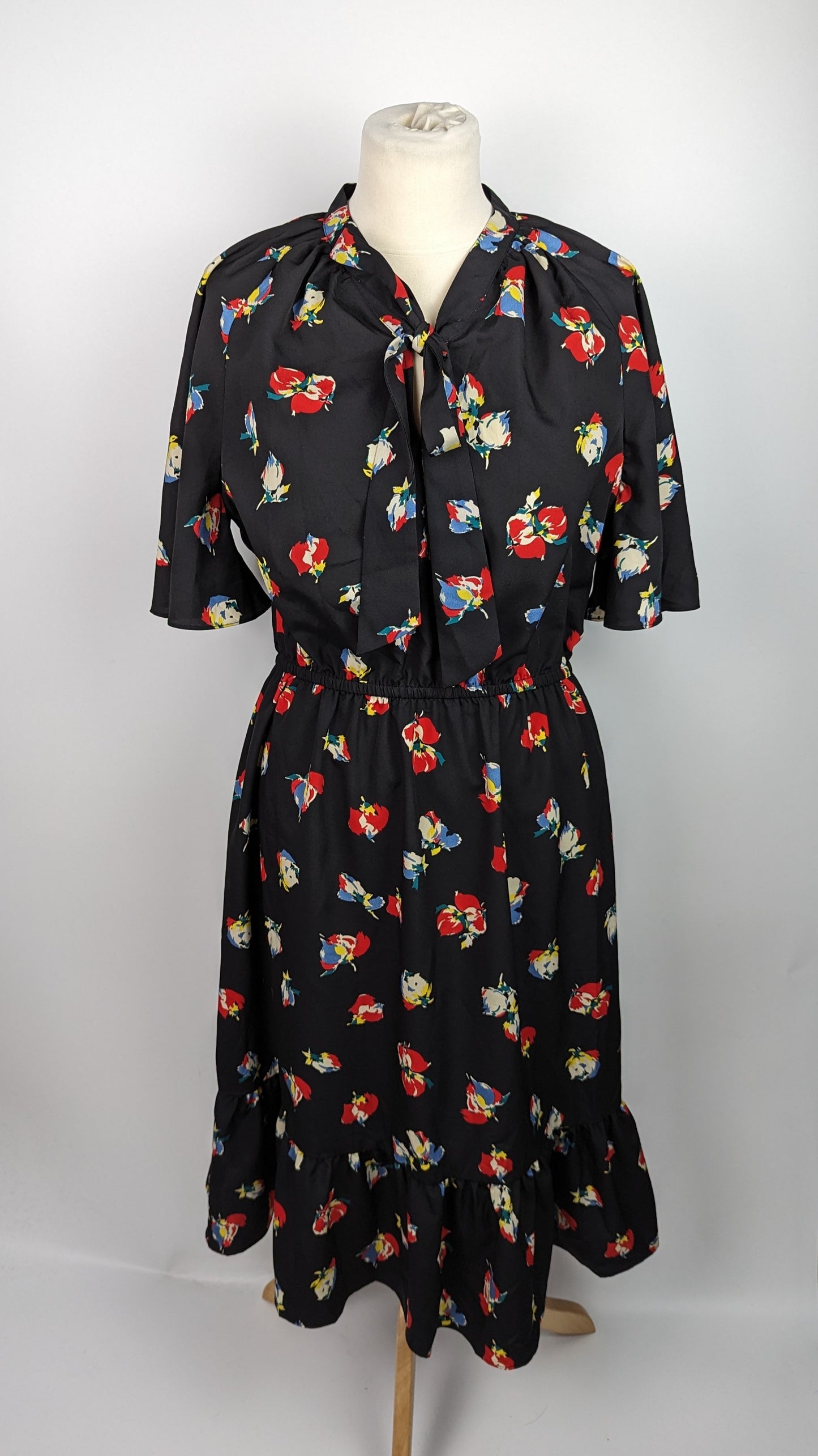 Lauren Ralph Lauren Sherolynn Floral Crepe Tie-Neck Dress - Black