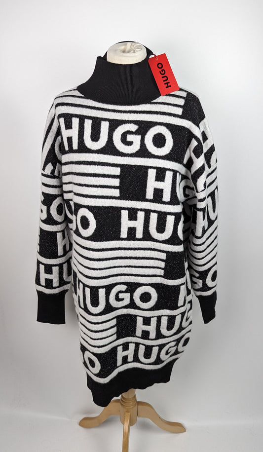 HUGO Sisminy Logo-Jacquard Knit Dress - Black / White