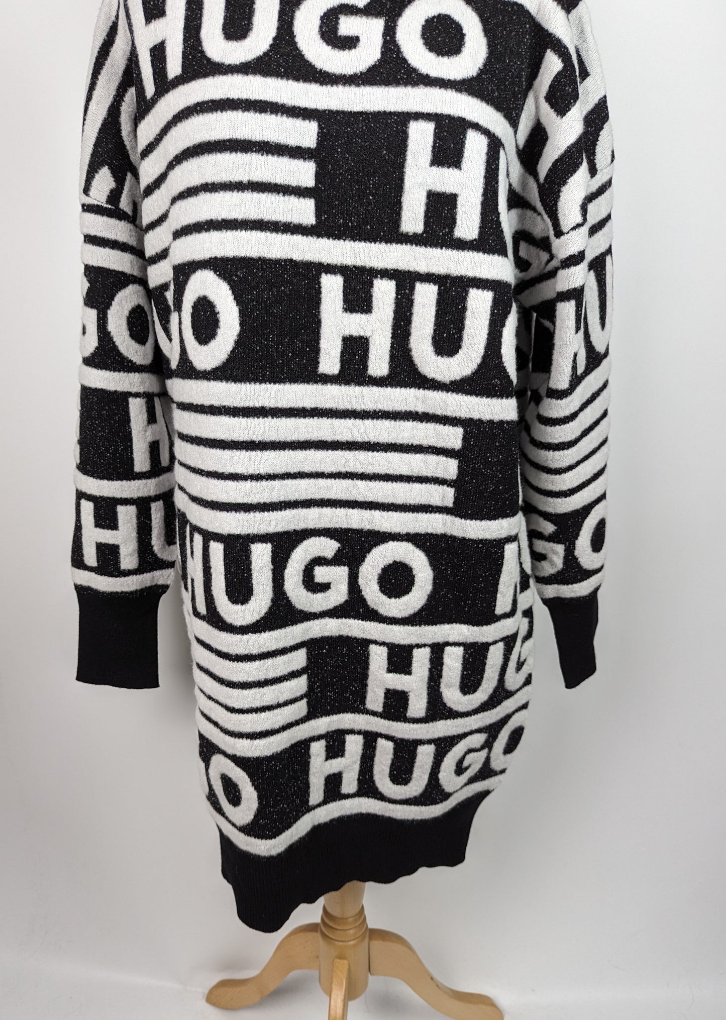 HUGO Sisminy Logo-Jacquard Knit Dress - Black / White