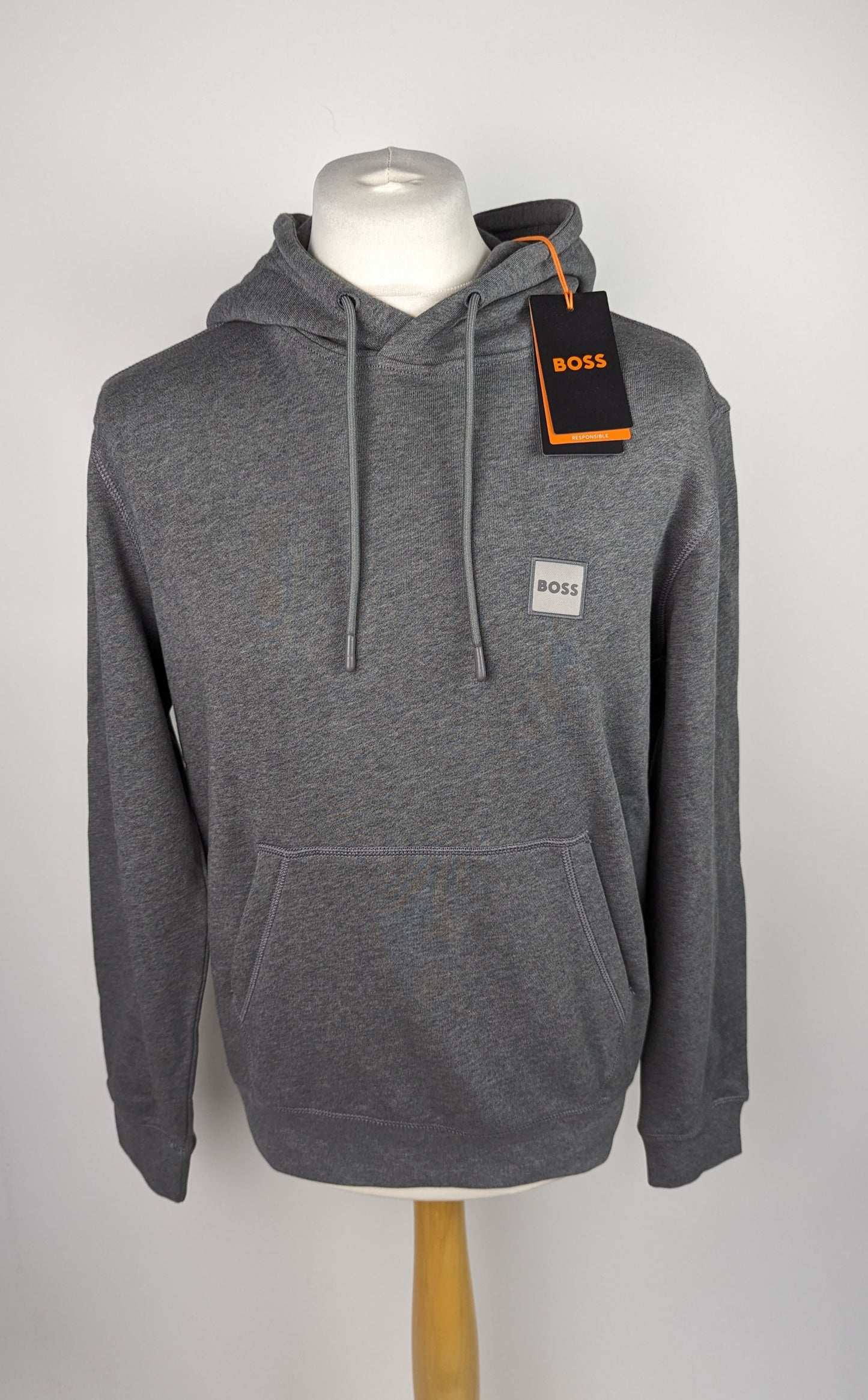 BOSS Mens Wetalk Logo Patch Hoodie - Grey