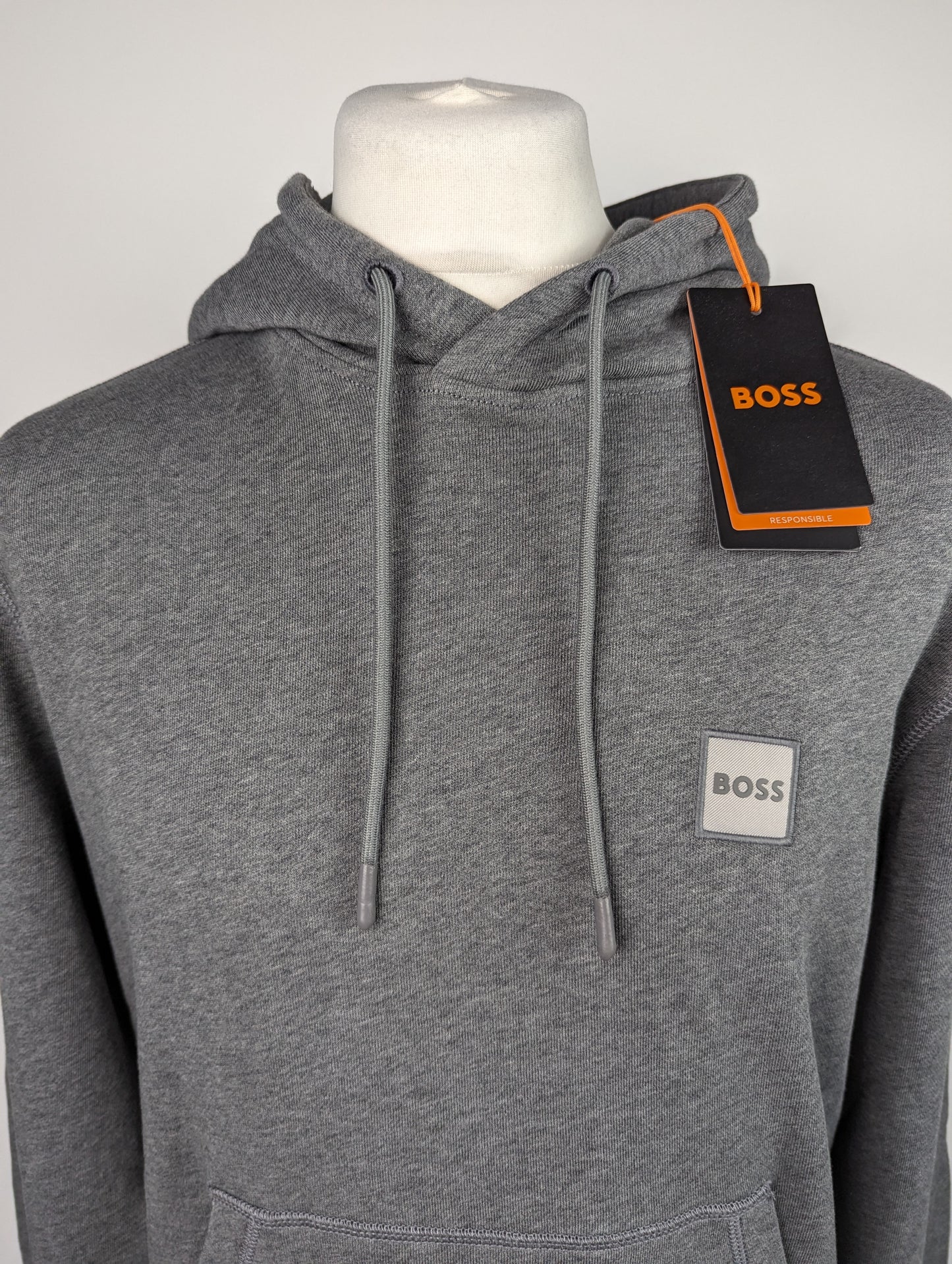 BOSS Mens Wetalk Logo Patch Hoodie - Grey