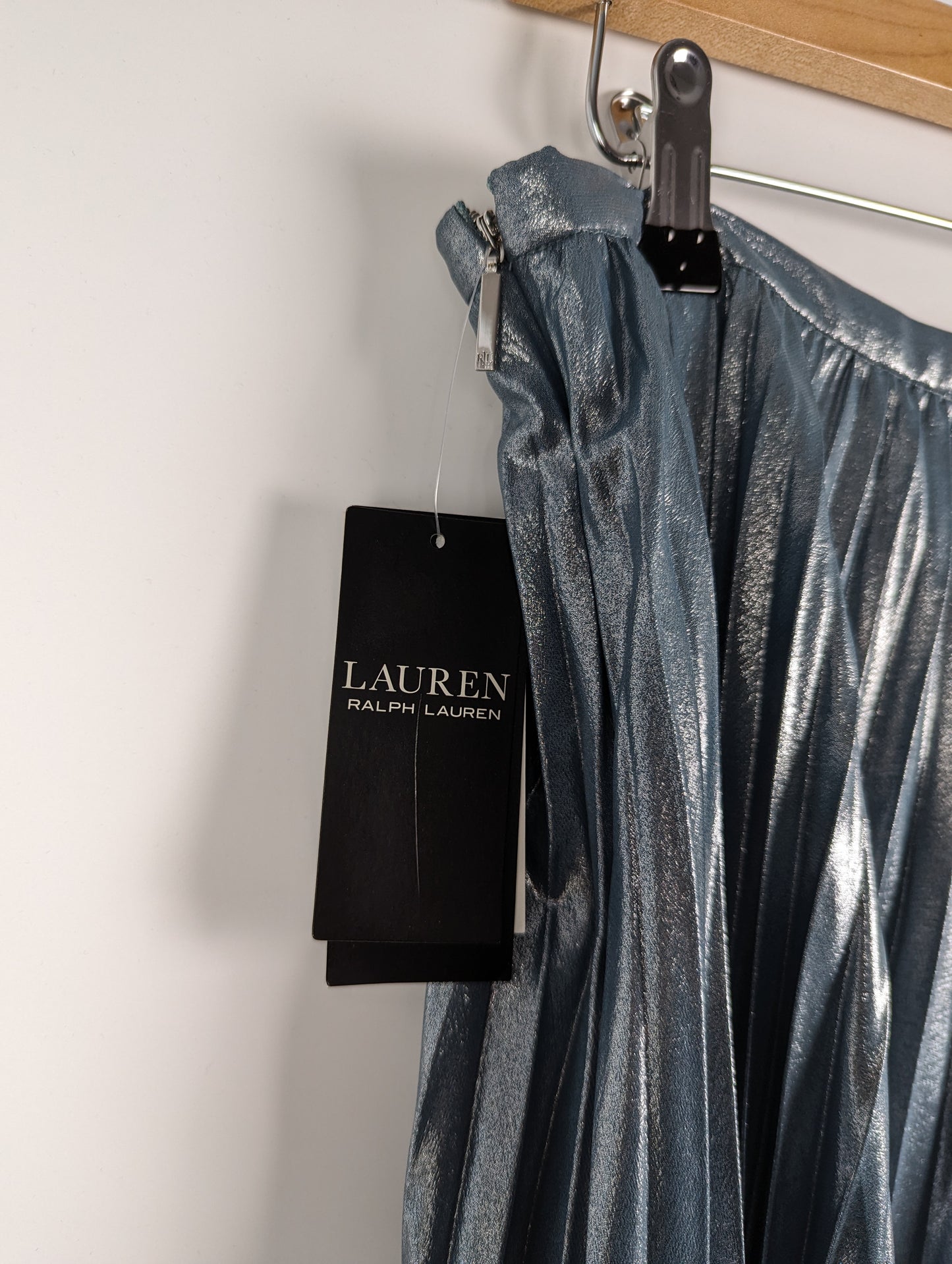 LAUREN BY RALPH LAUREN Suzu Pleated Metallic Chiffon Skirt - Blue