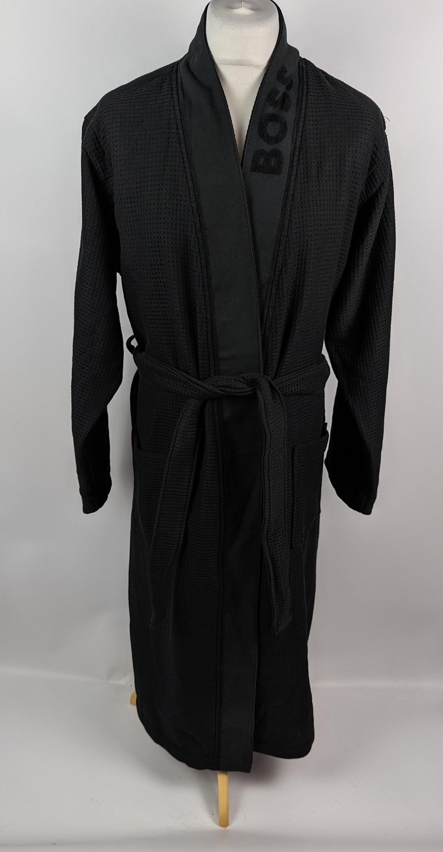 BOSS Waffle Kimono Mens Dressing Gown - Black